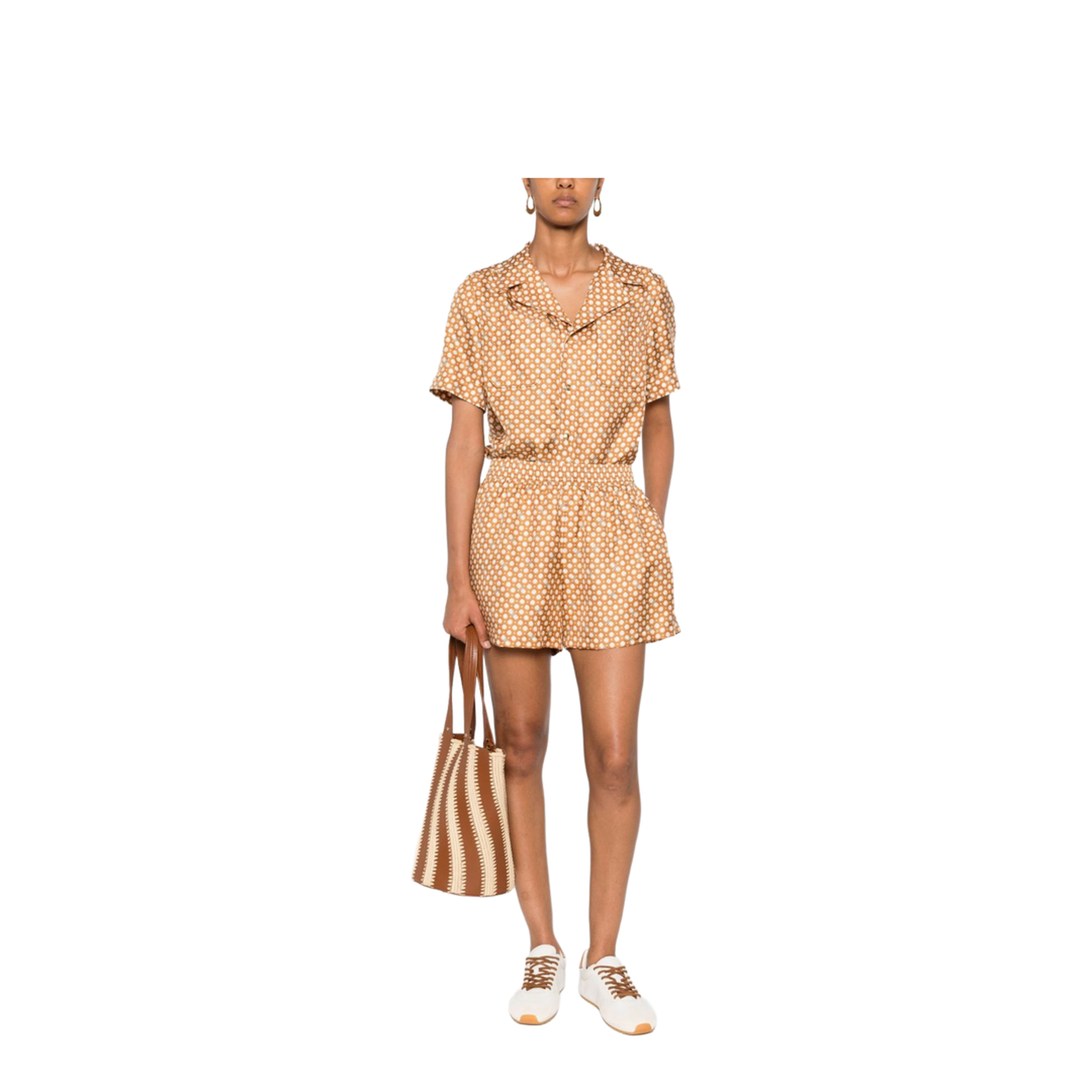 Pajama Shirt in Silk Twill - Cream/Orange - Image 3