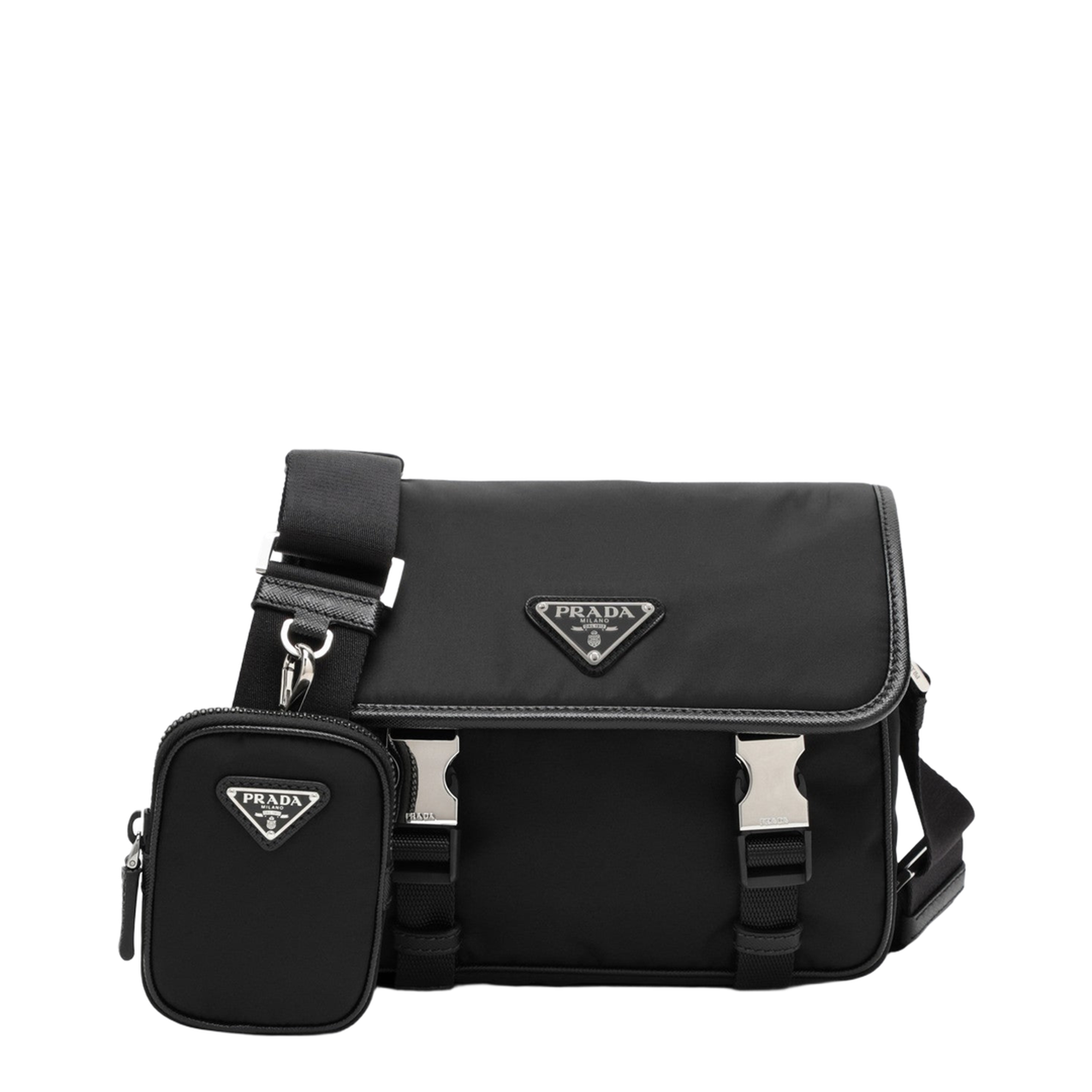 Black Re-Nylon and Saffiano Leather Shoulder Bag - Image 1