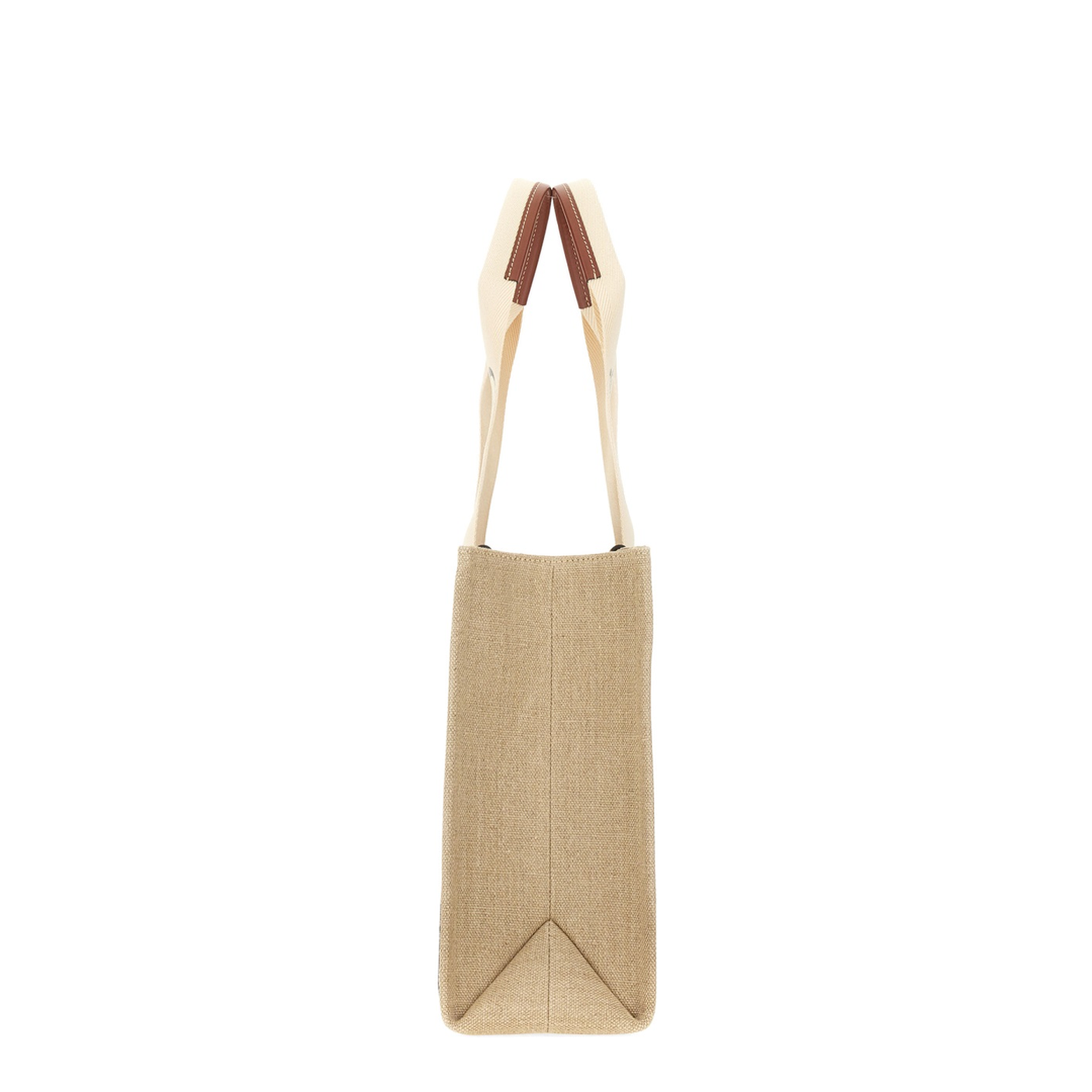 Woody Linen Canvas Tote Bag - White & Brown - Image 8