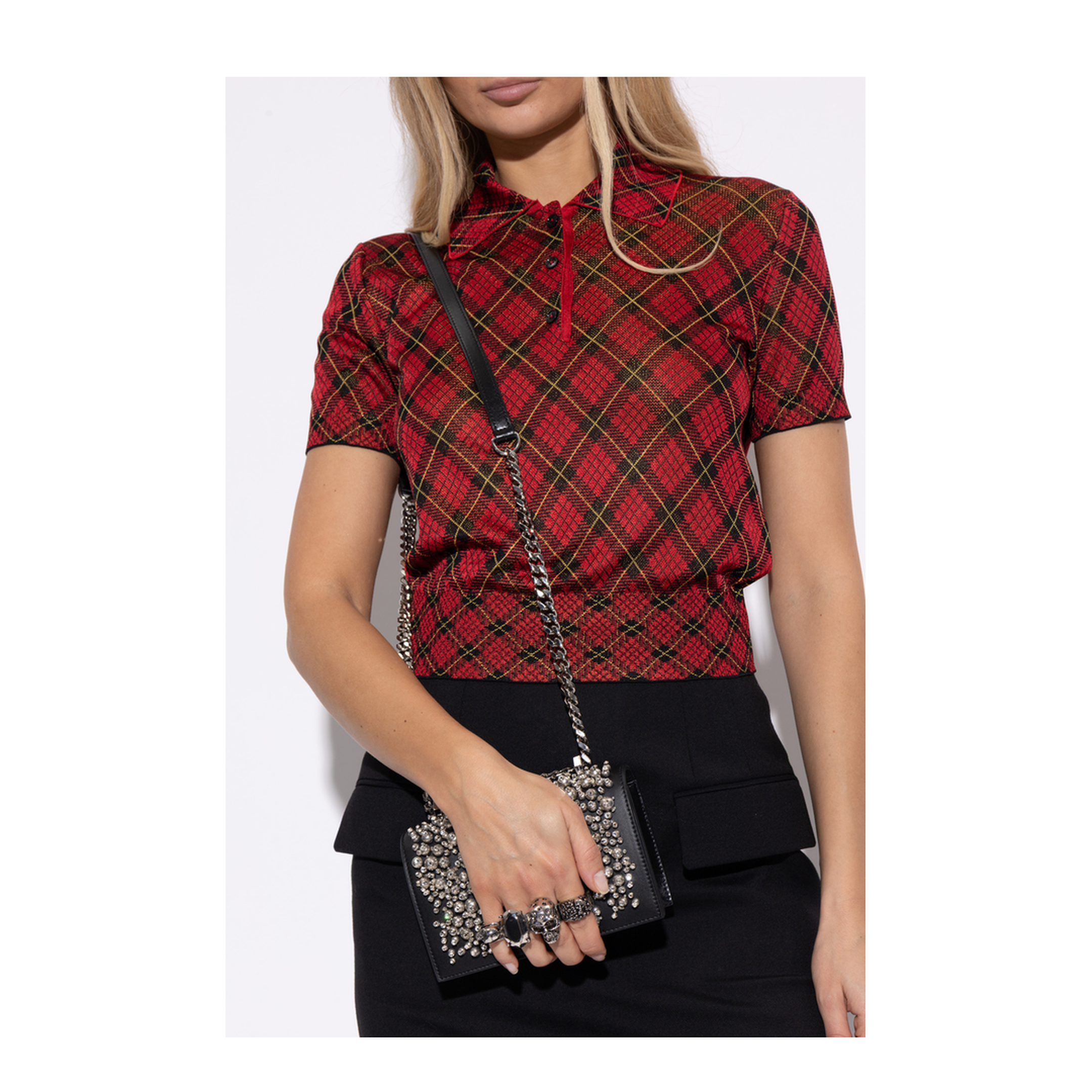 Jewelled Satchel Mini Calf Leather Satchel - Black/Silver - Image 2