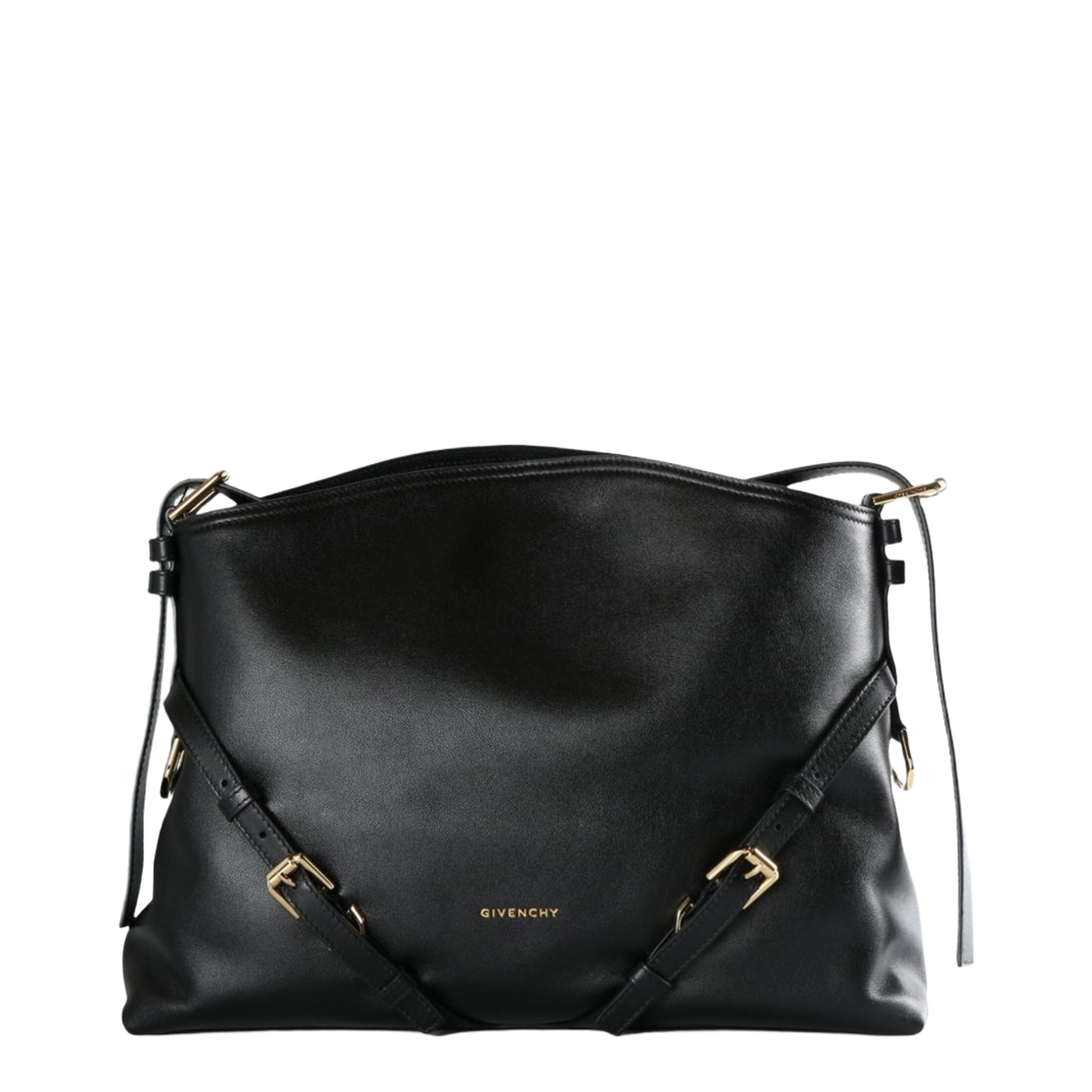Voyou Medium Shiny Leather Shoulder Bag - Black - Image 1