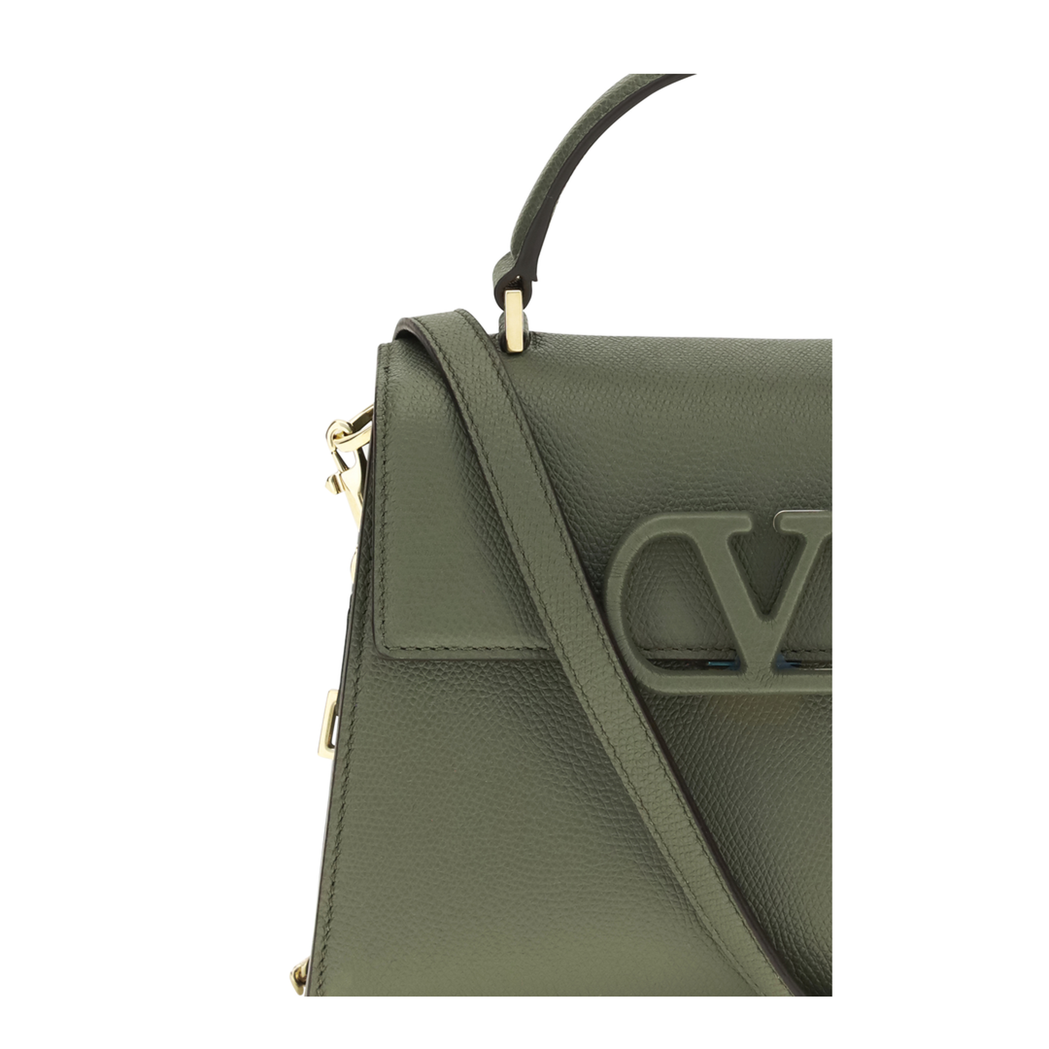 VLogo Signature Mini Pebble Leather Handbag - Olive Green - Image 4