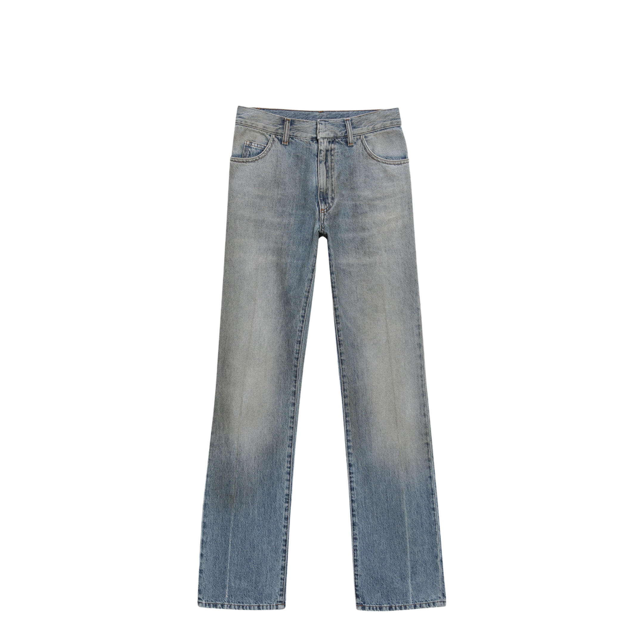 Straight-Leg High-Waist Cotton Jeans In Medium Blue - Image 1