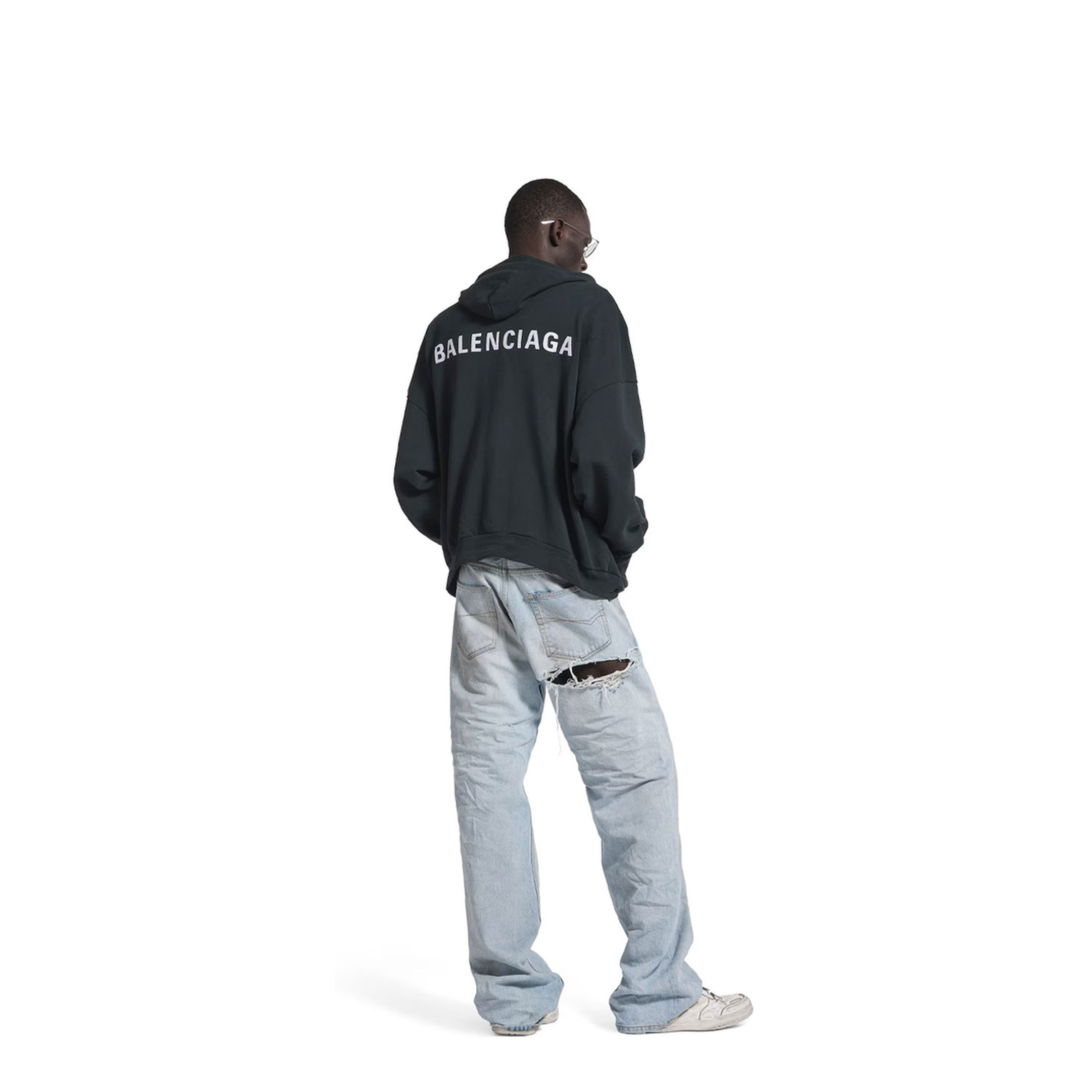 Back Faded Fleece Polo Hoodie - Image 3