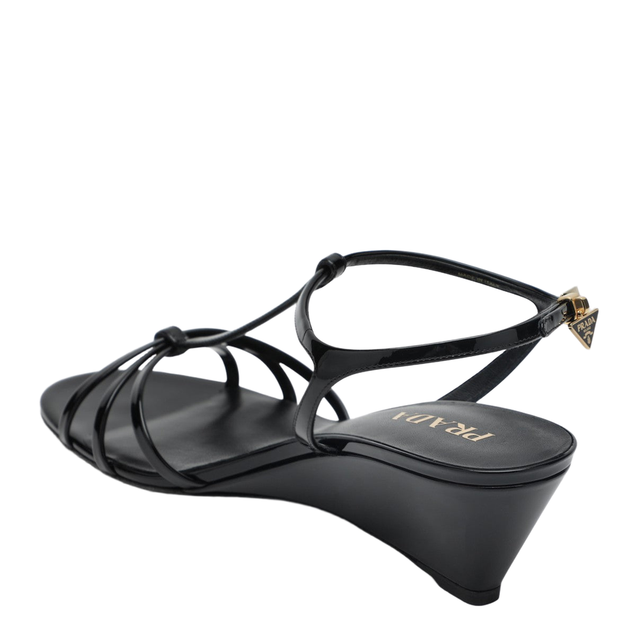 Wedge Sandal in Black Leather - Image 2