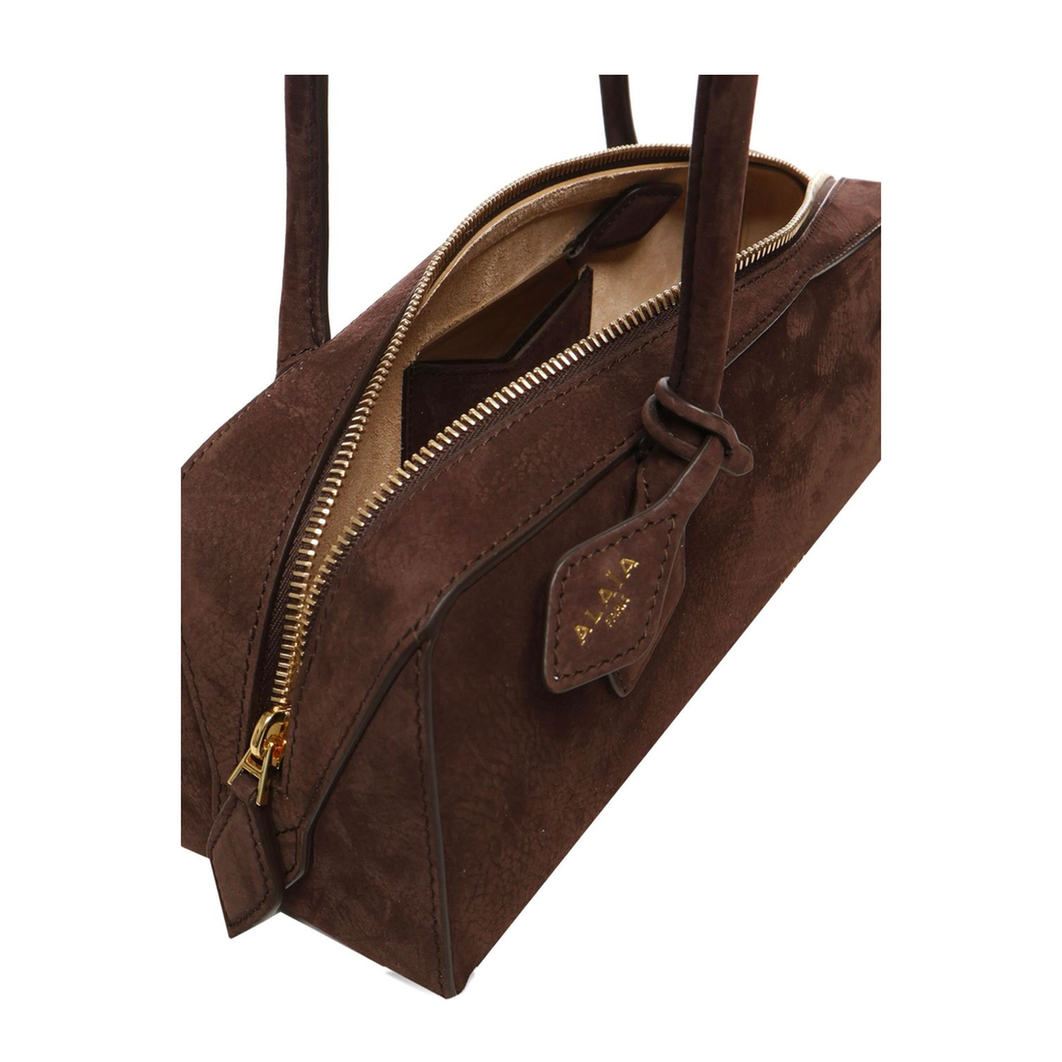 Le Teckel Medium Nubuck Shoulder Bag - Brown/Gold - Image 3