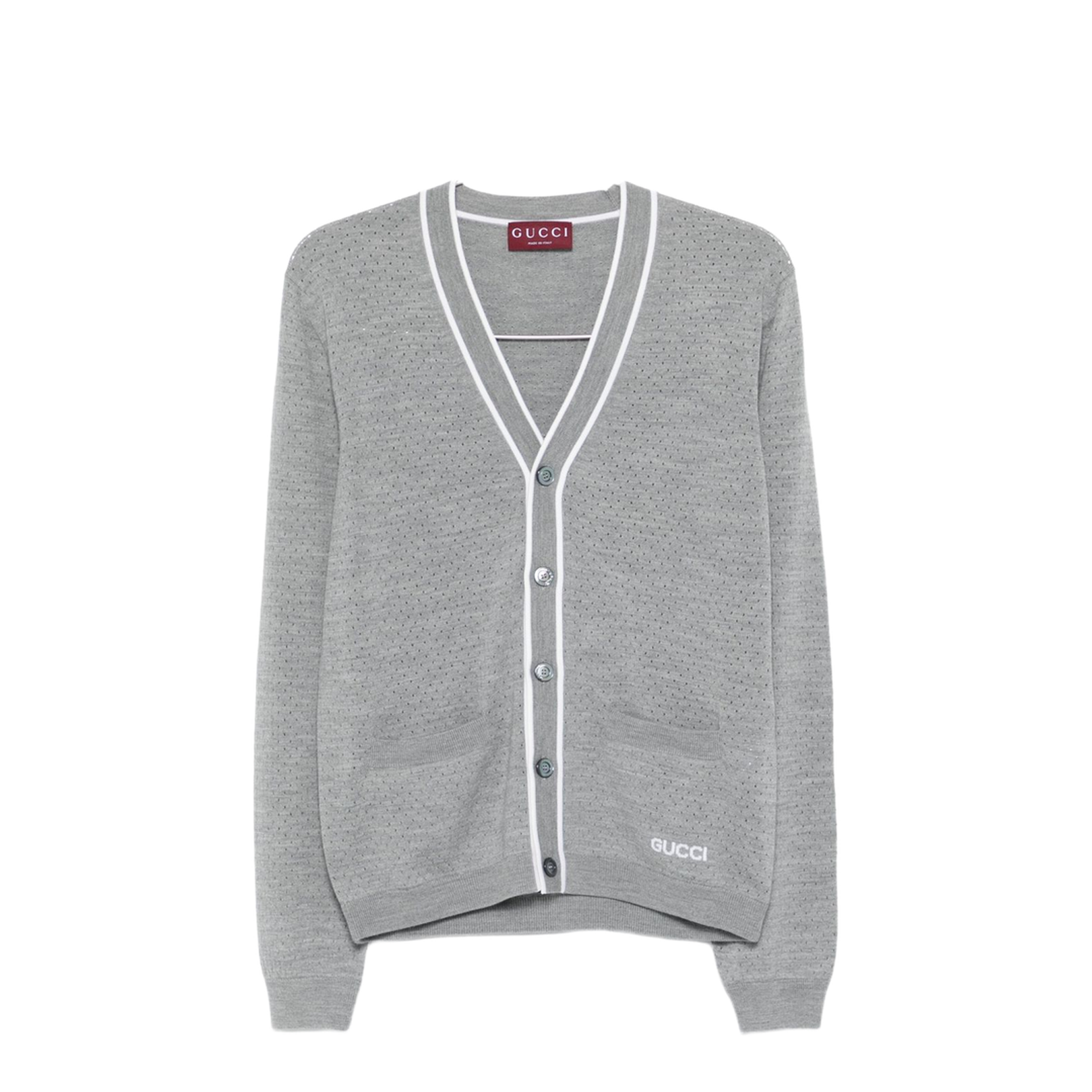 Fine Wool Knit Cardigan with Intarsia - Image 1