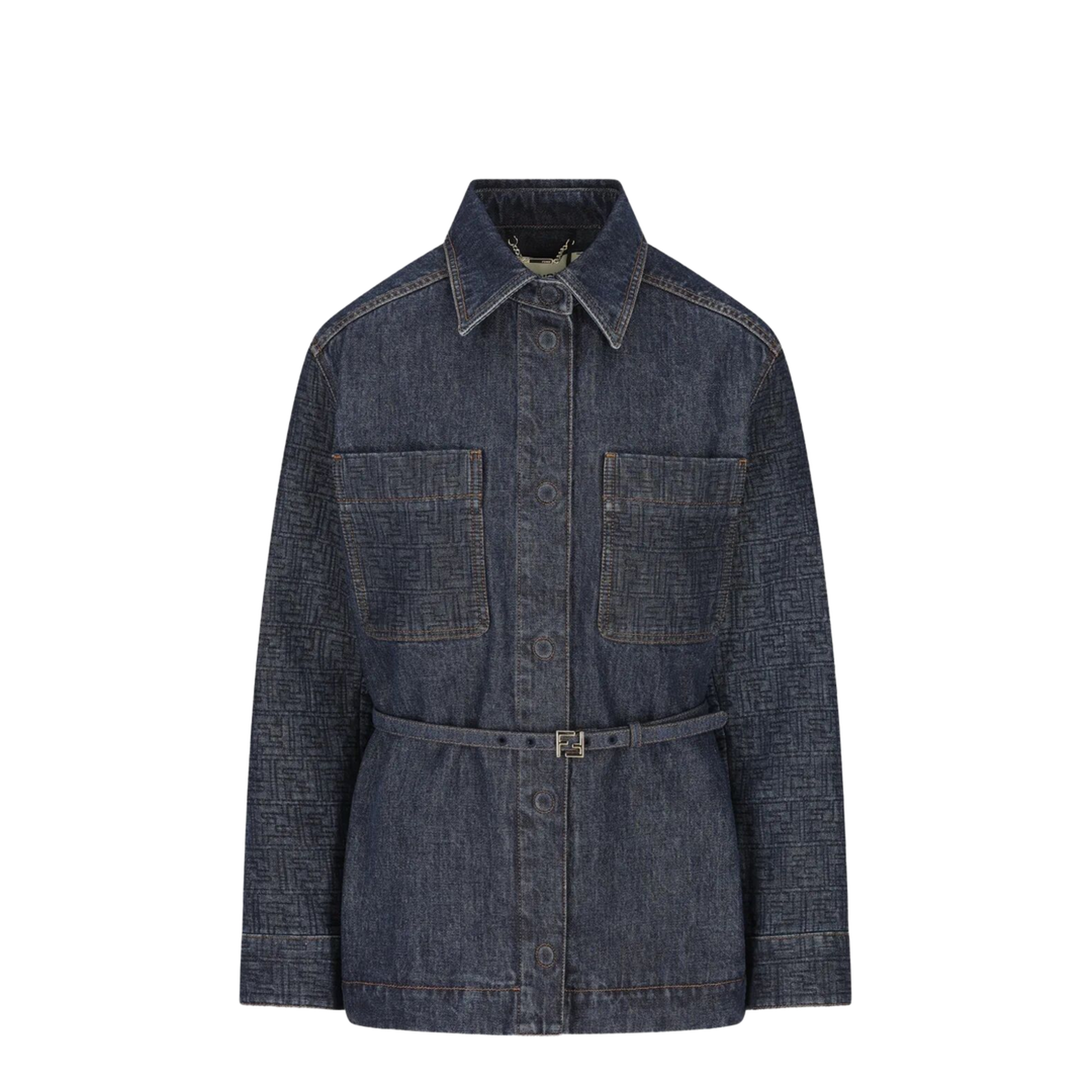 Go-To Denim Shirt Jacket with Quilted Motif - Image 1