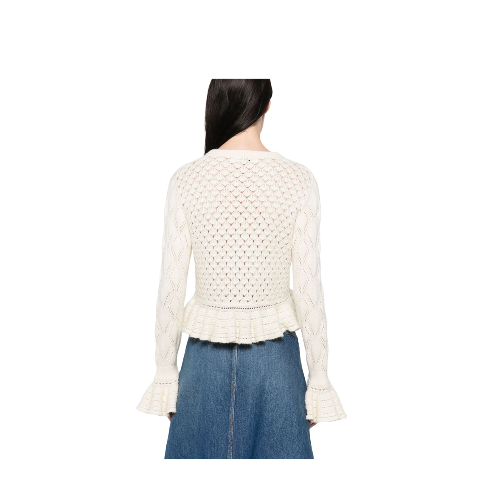Ruffled Logo Cardigan in Silk, Alpaca & Cotton Knit - Image 3