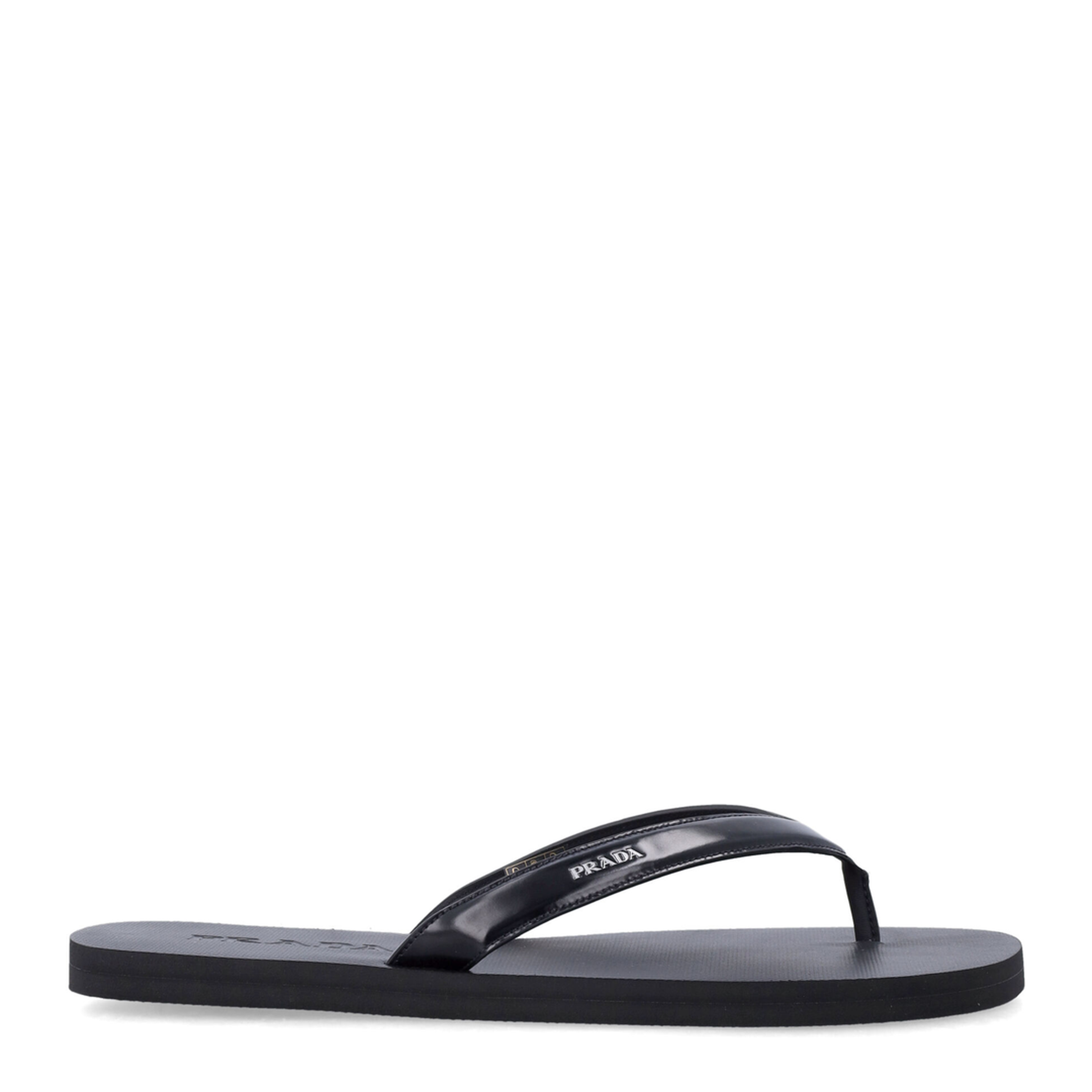 Black Brushed Leather Flip-Flop Sandals - Image 1