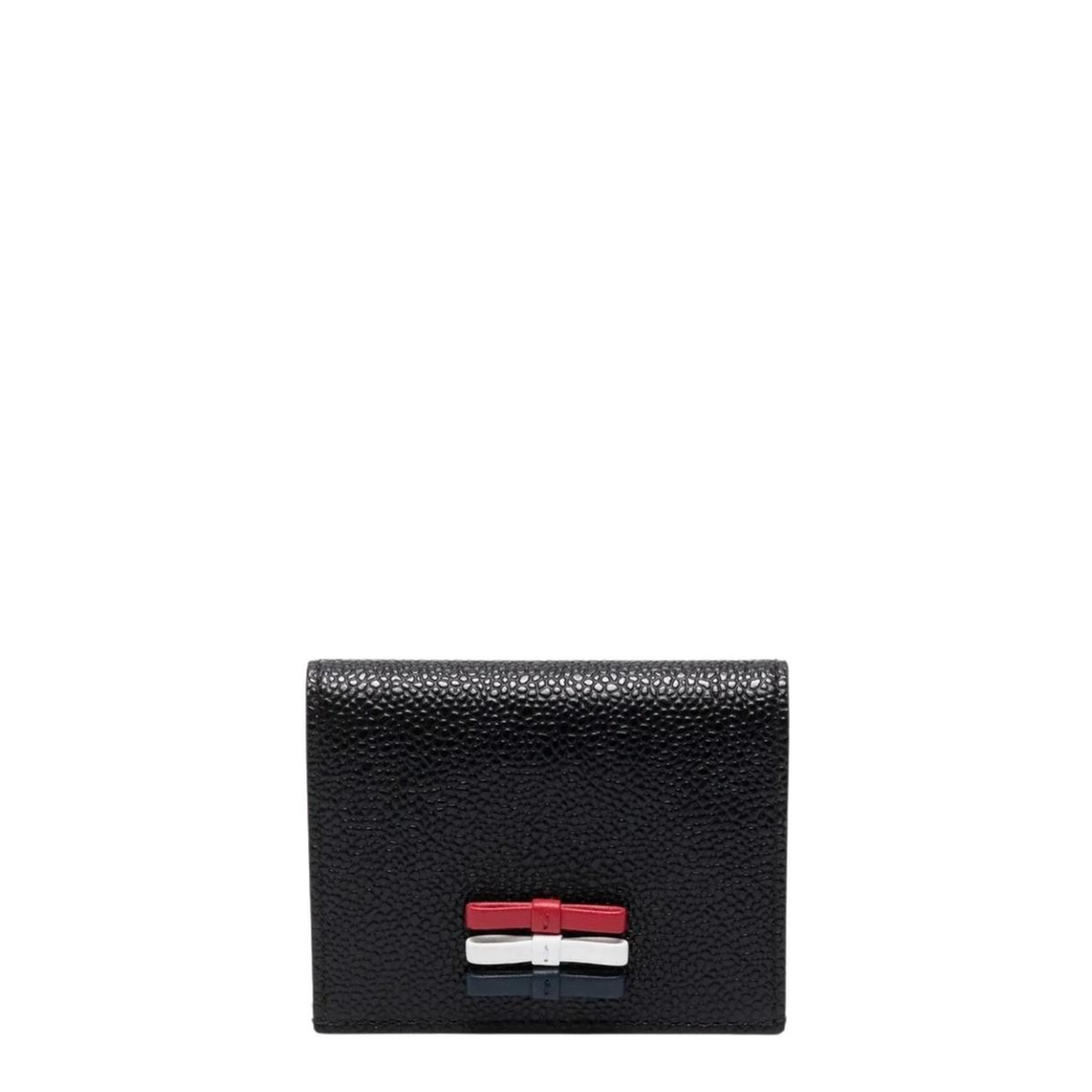 Thom Browne 3-Bow Double Card Holder in Pebble Grain Leather - Black - Image 2
