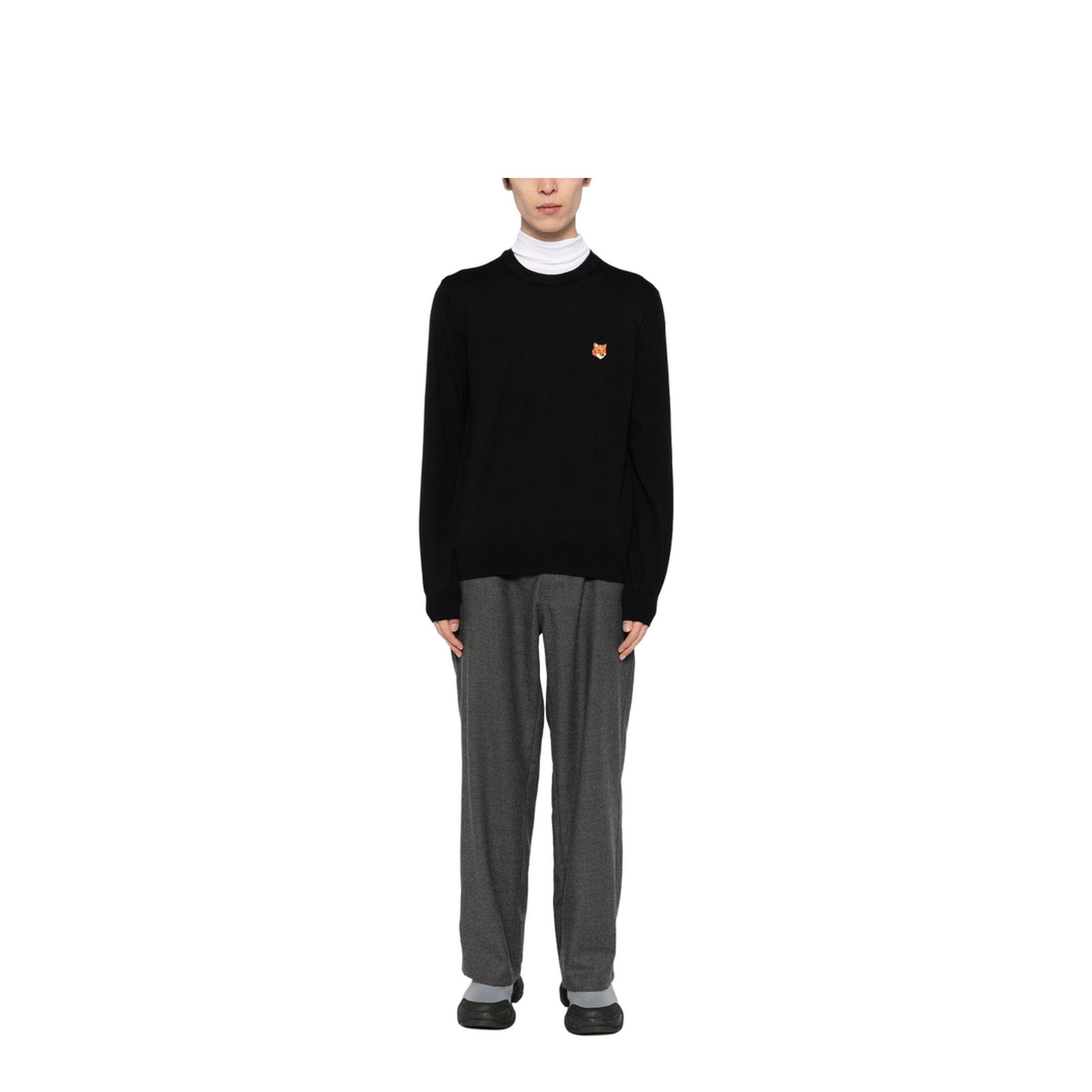 Fox Head Wool Crewneck Sweater - Black - Image 2