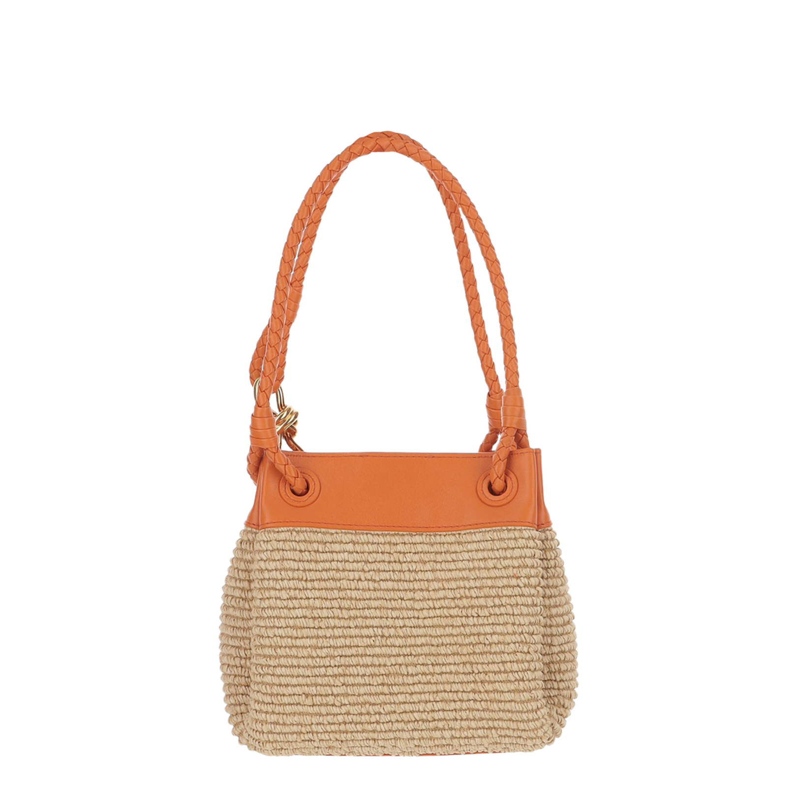 Parachute Small Raffia Shoulder Bag - Natural/Burned Orange - Image 3