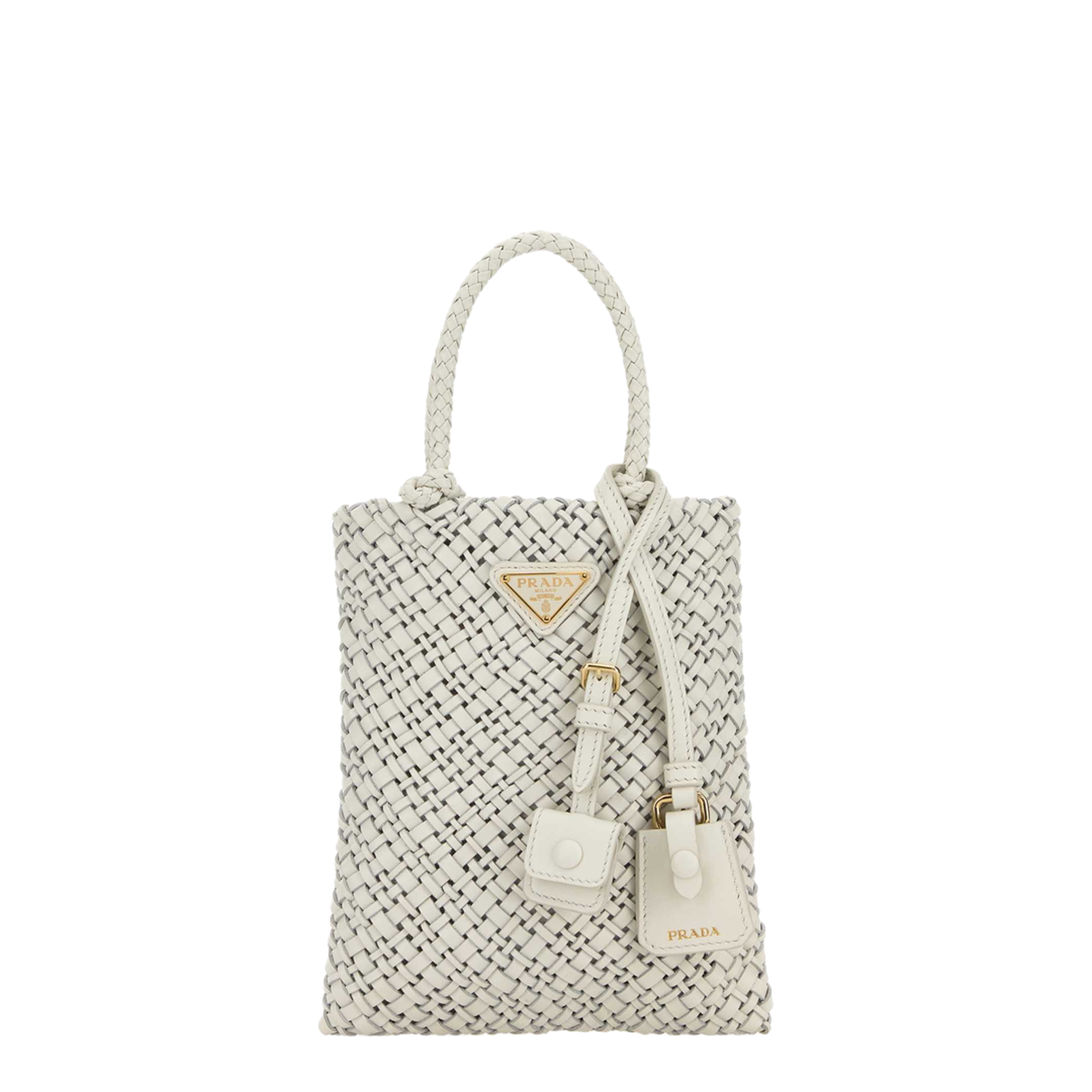 Triangle Logo Leather Tote Bag - White - Image 1