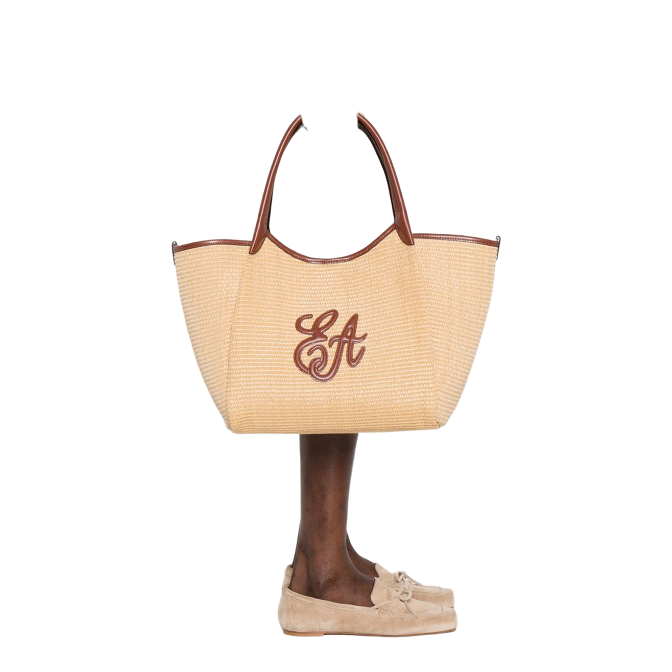 Durini 24 Woven Raffia Shopper Tote - Naturale/Siena - Image 5