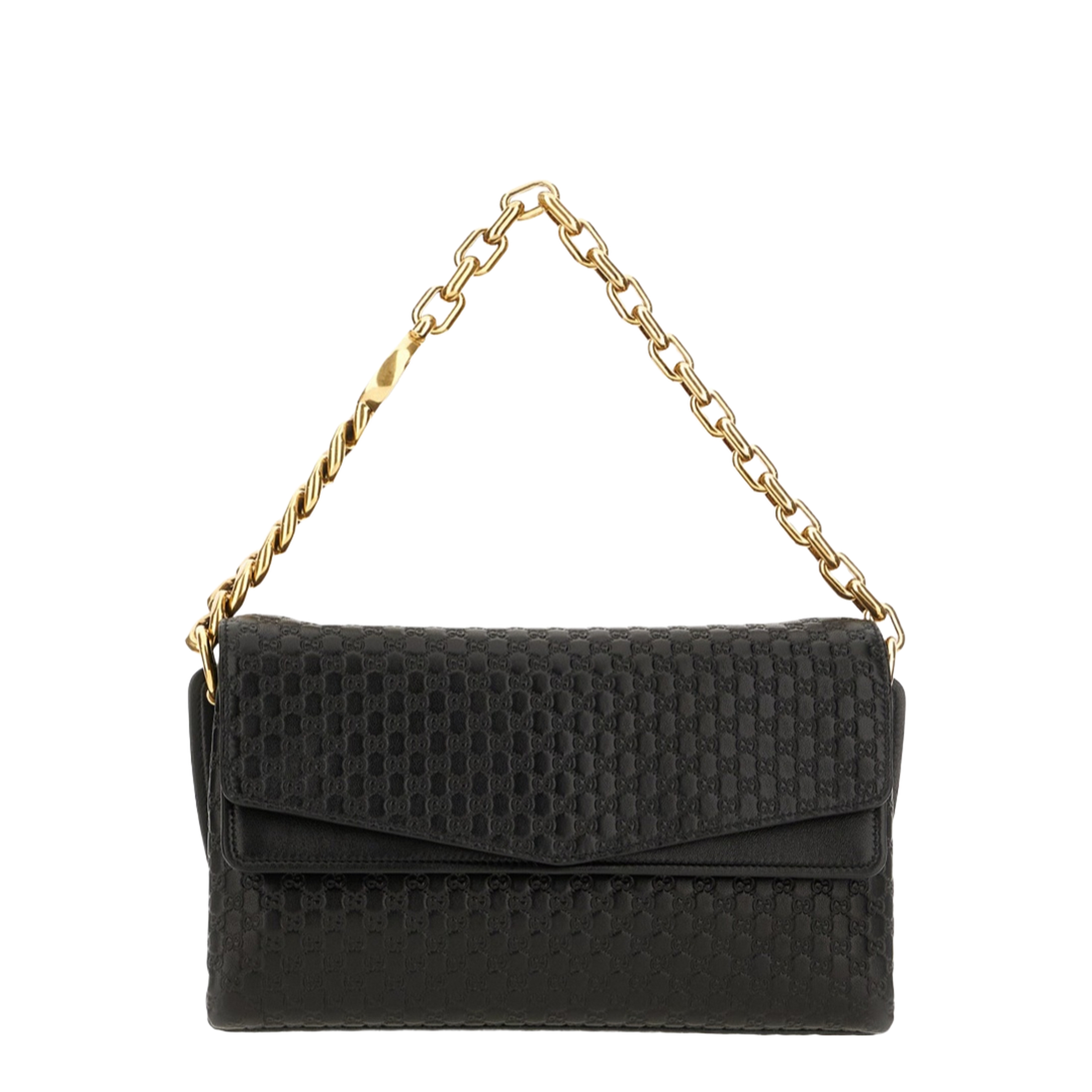 GG Medium Embossed GG Grainy Leather Shoulder Bag - Black - Image 1