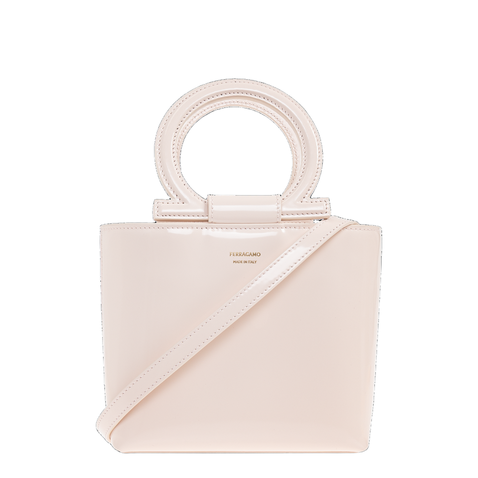 Macro Gancini Mini Patent Leather Top Handle Bag - Ballet - Image 1