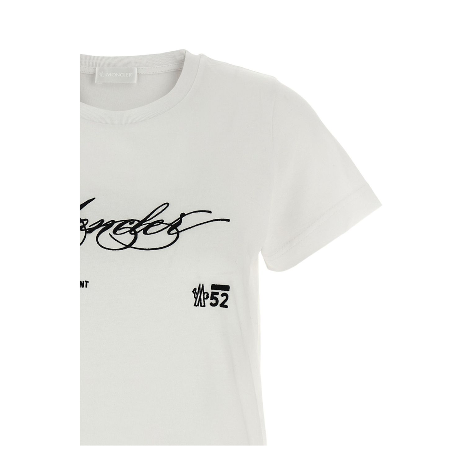 White Embroidered Cursive Logo Cotton T-Shirt - Image 3