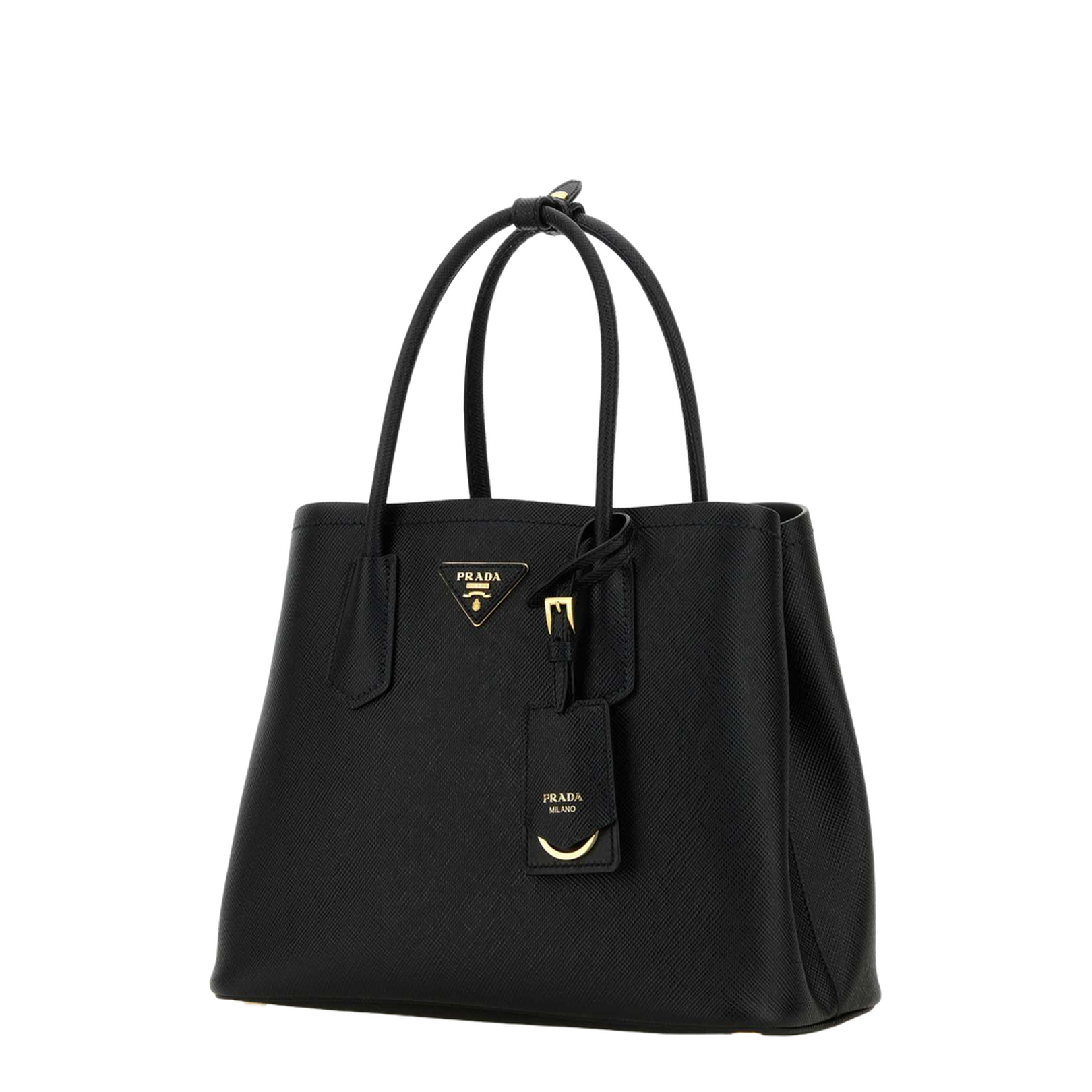 Small Double Handbag in Black Leather - Image 2