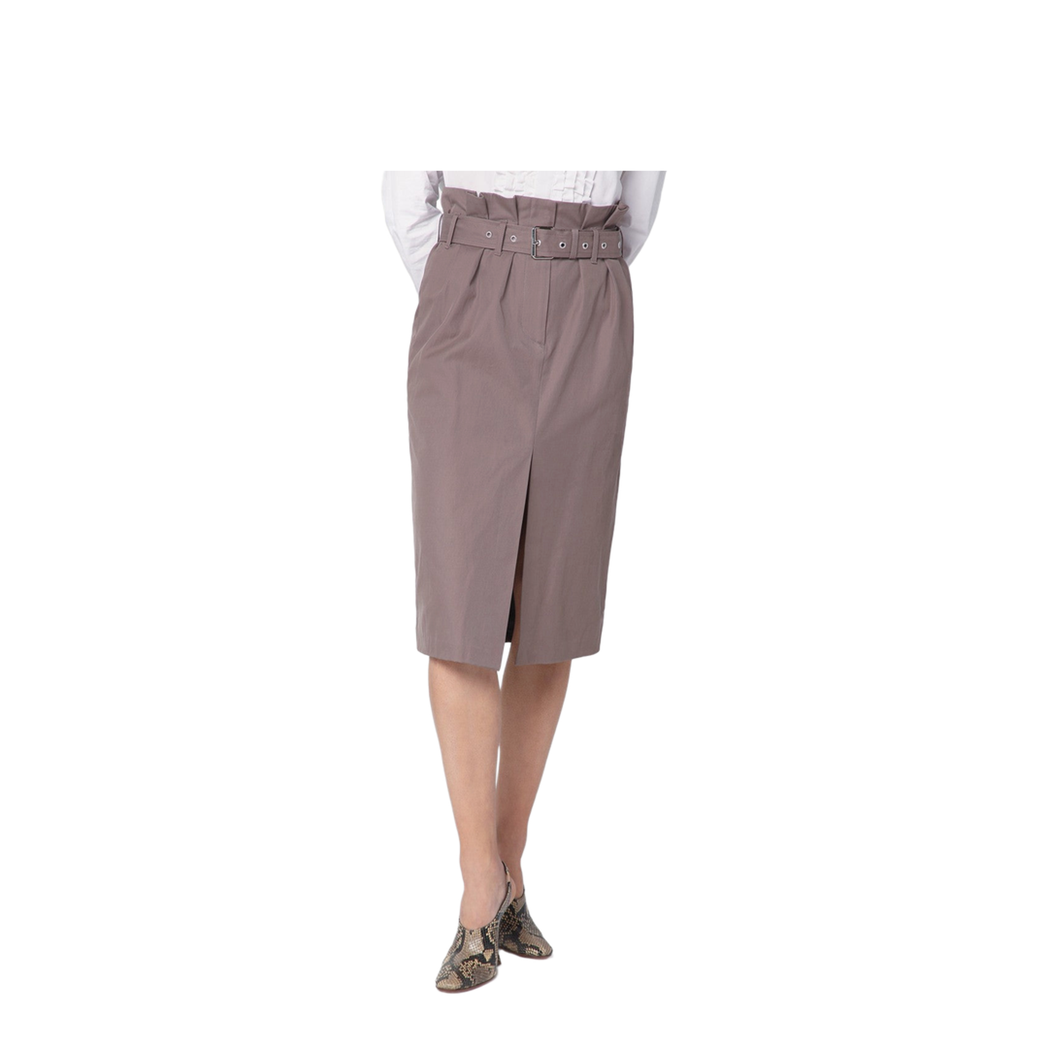 Taupe Skirt in Cotton with Belt - Image 1
