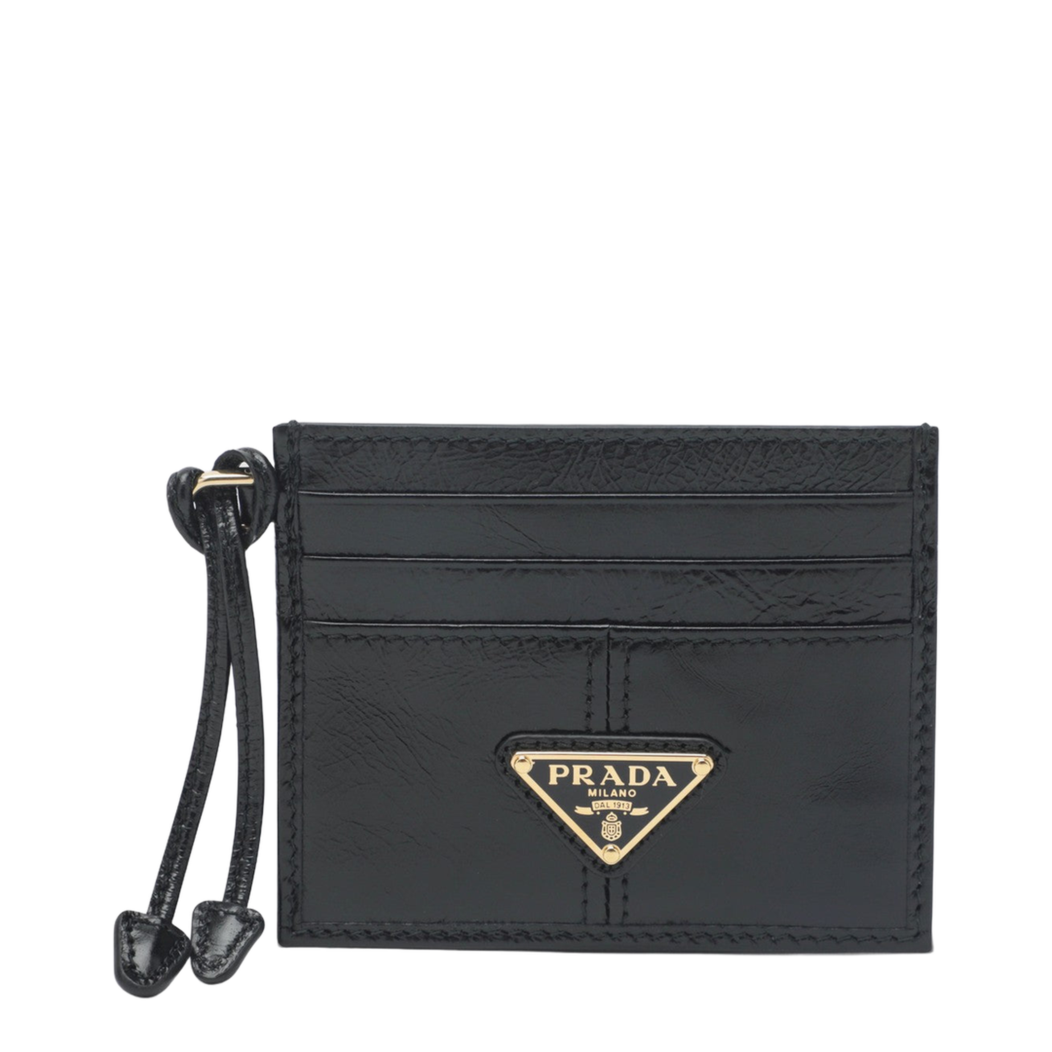 Black Leather Card Holder with Triangle Logo - Image 1
