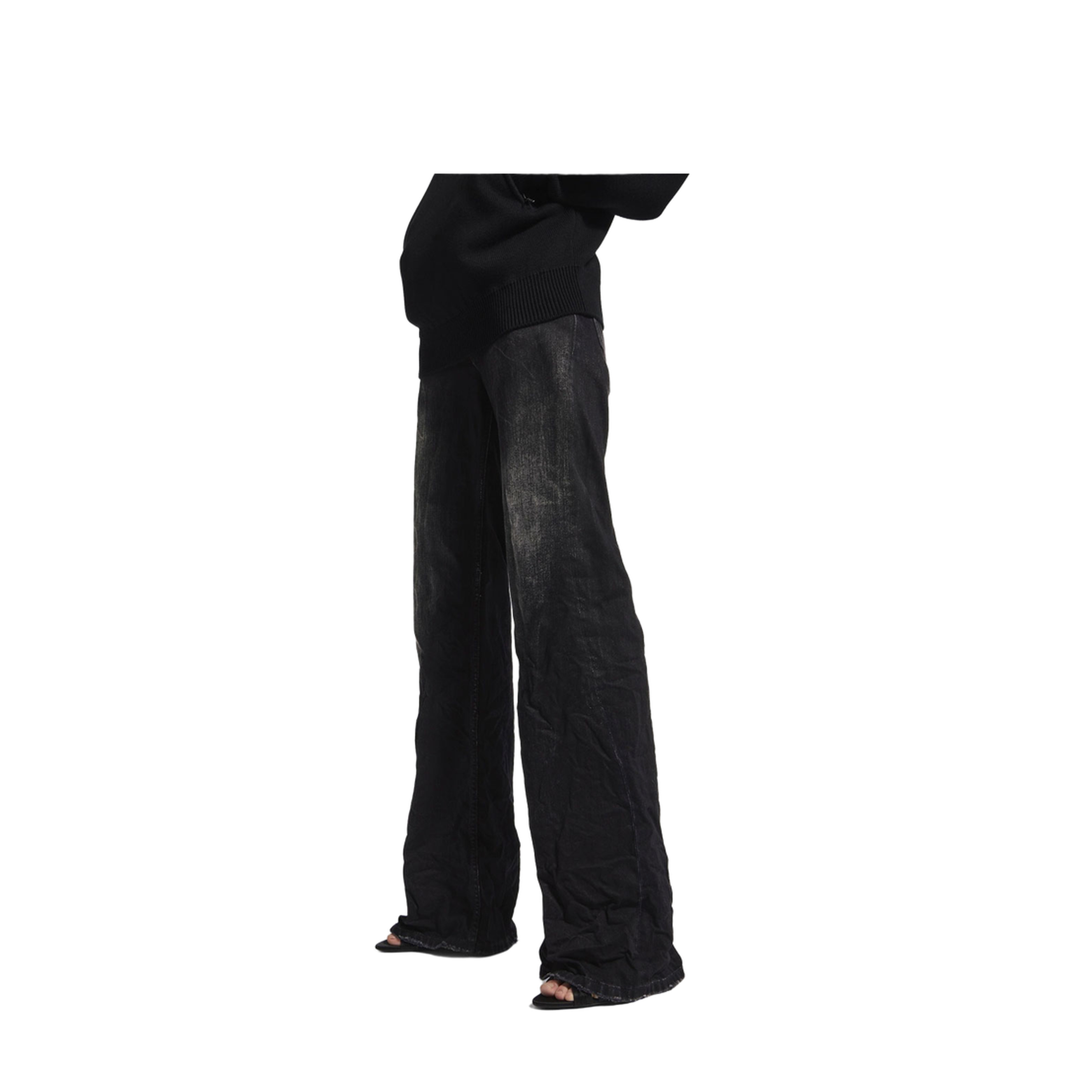 Crinkled Effect Wide Leg Jeans With Washed And Worn-Out Details - Image 4