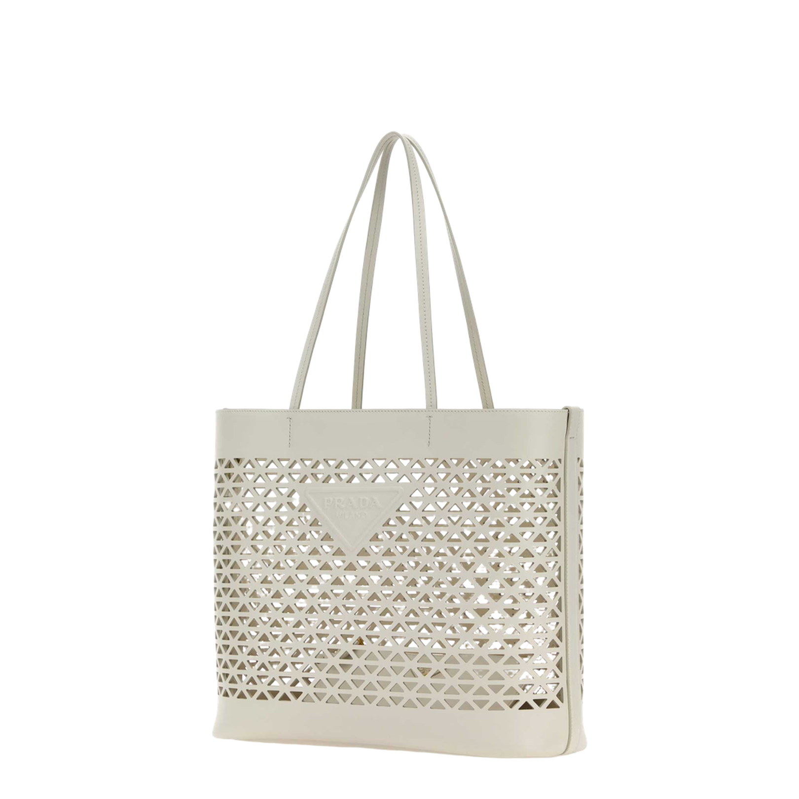 White Perforated Leather Shopping Tote Bag - White - Image 2