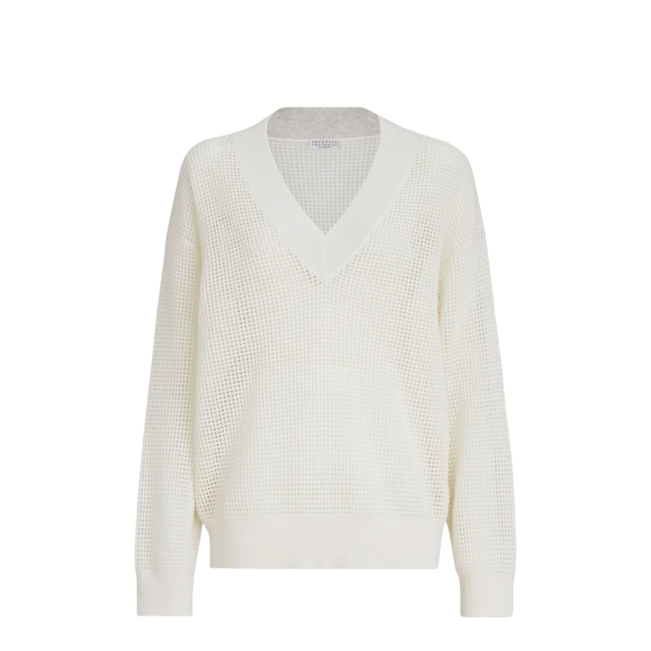 White Cashmere Mesh Sweater - Image 1