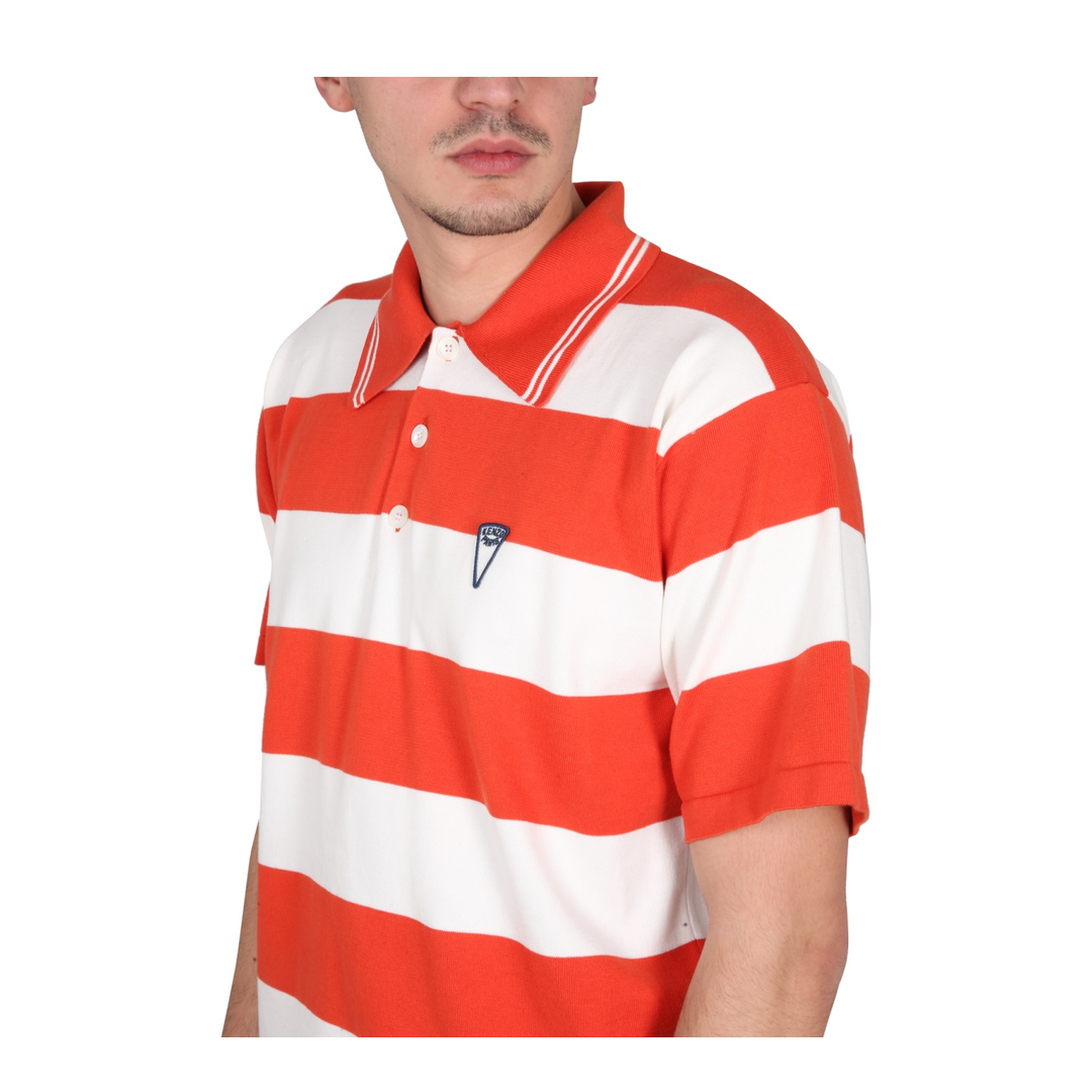 Orange Striped Cotton Polo Shirt - Image 4