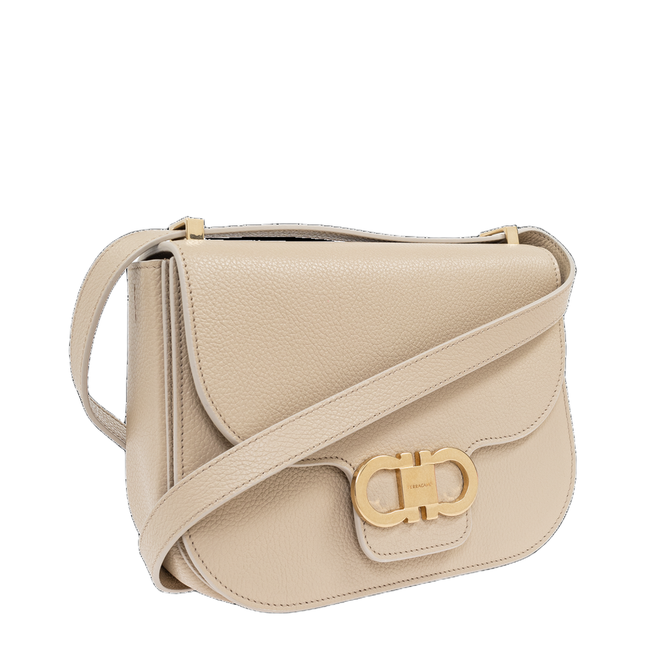Double Gancini Shoulder Bag in Beige - Image 4