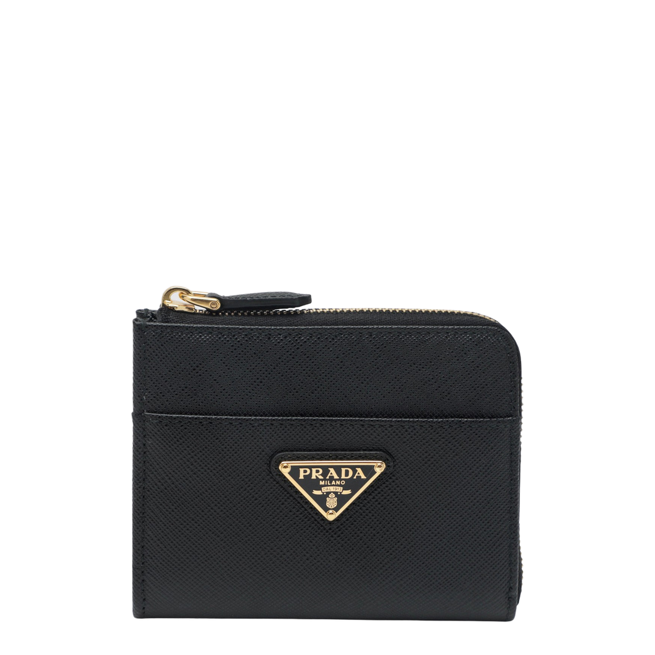 Small Saffiano Leather Zip-Around Wallet - Black - Image 1