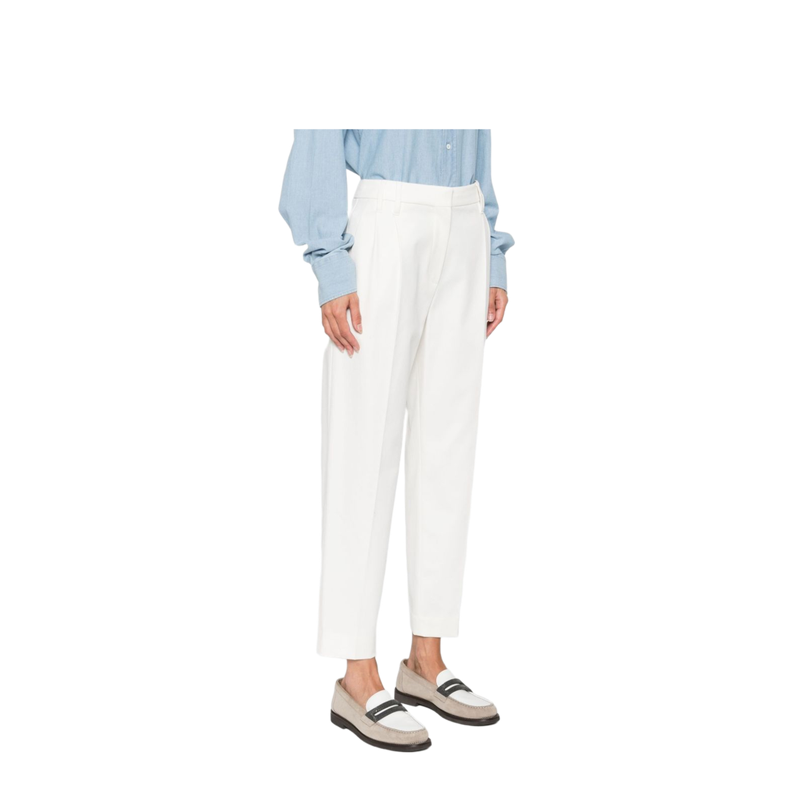 Stretch Cotton Cover Slouchy Trousers with Monili - Image 2