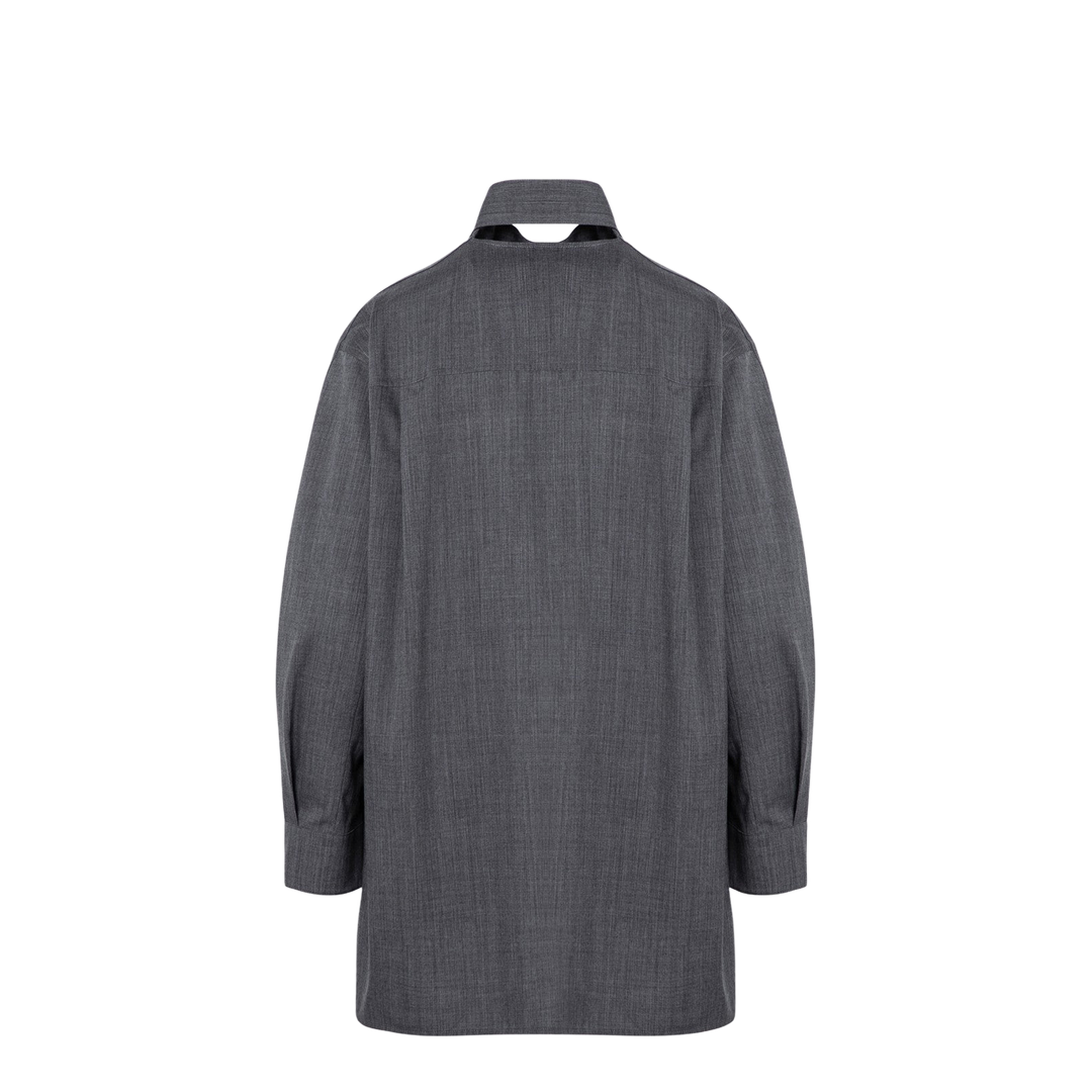 Grey Wool Shirt With Scarf - Image 2