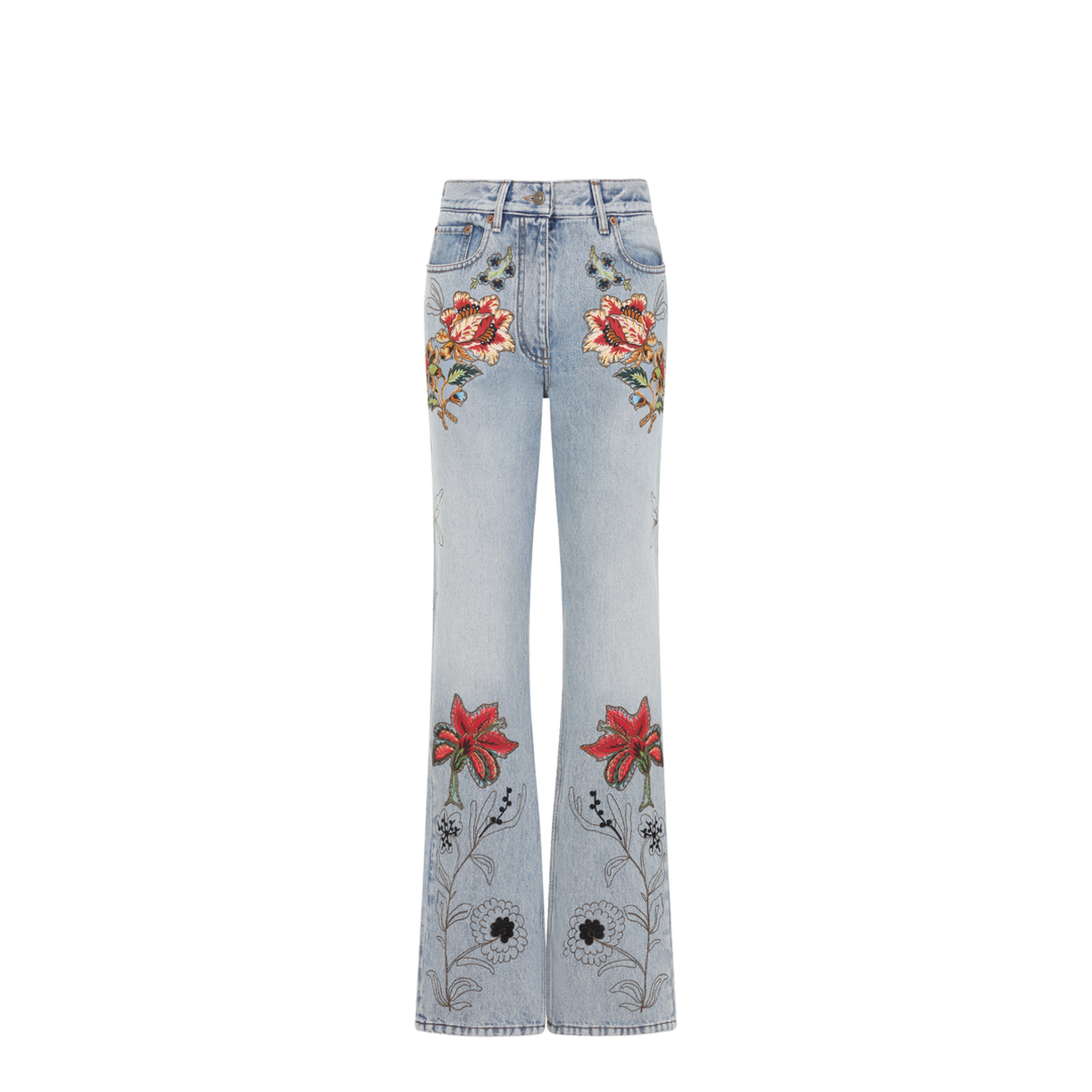 Denim 5 Pockets Embroidered Flowers Jeans - Image 2
