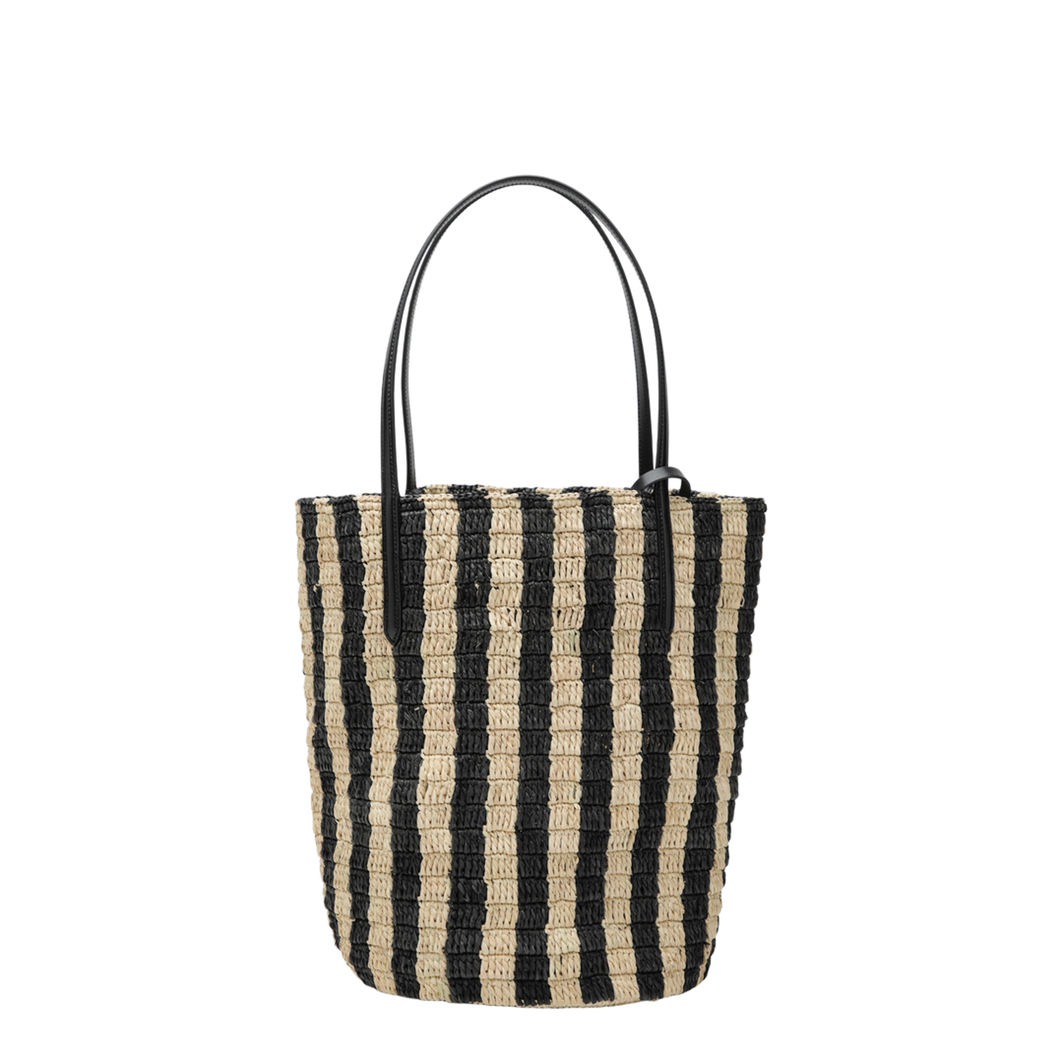 Striped Shoulder Bag in Raffia and Leather - Image 2