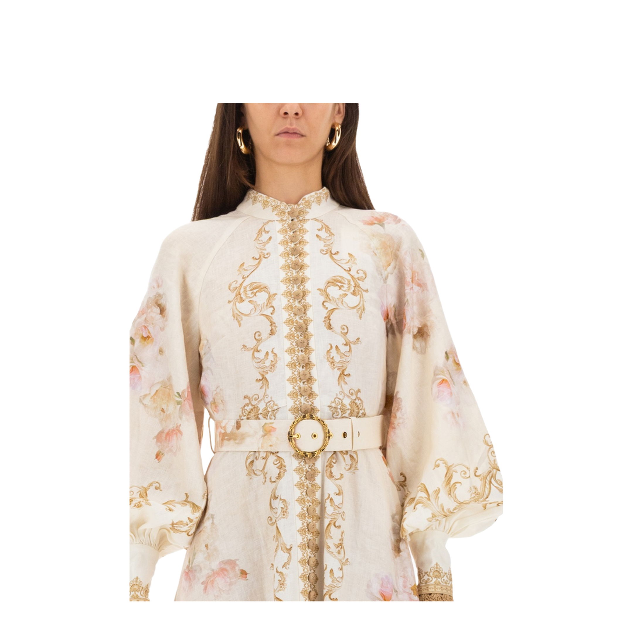 Cream Floral Baroque Linen Maxi Dress - Image 4