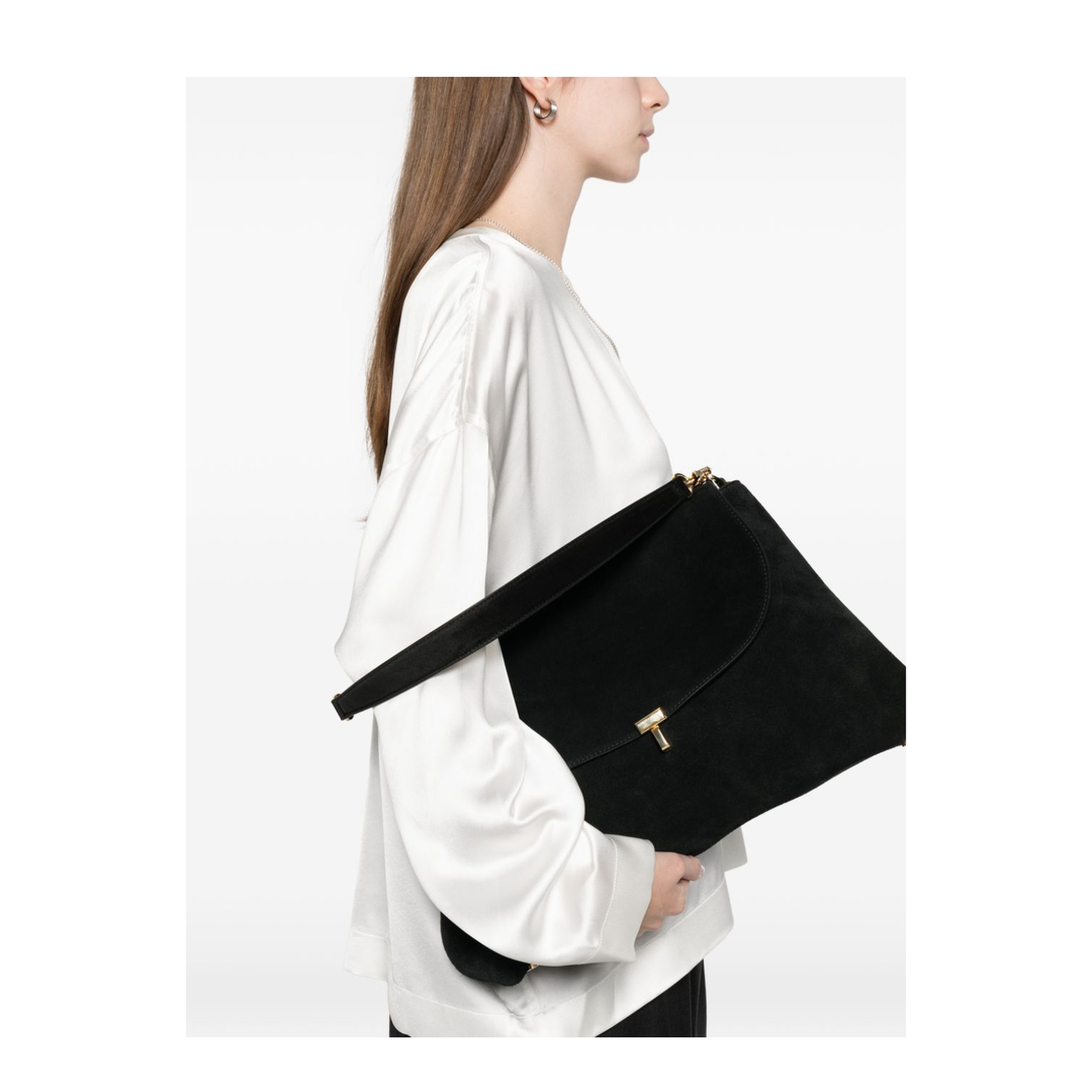 T-Lock Suede Satchel - Black - Image 4