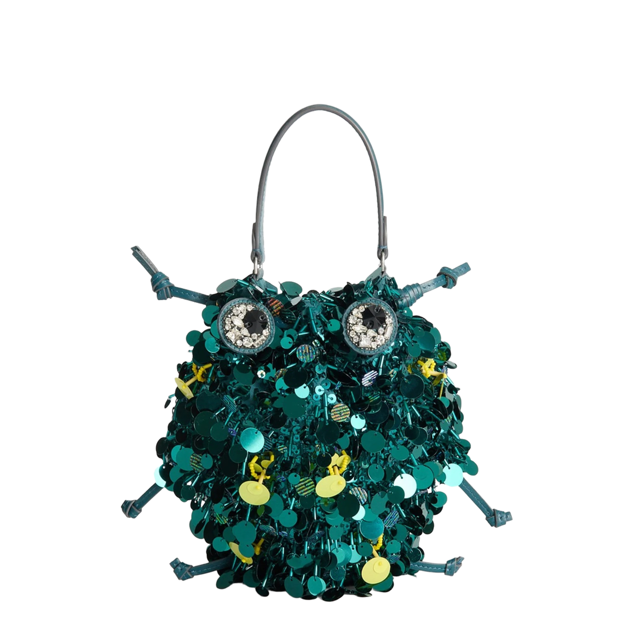 Beetle Sequins Satin Leather Crossbody - Dark Teal - Image 1