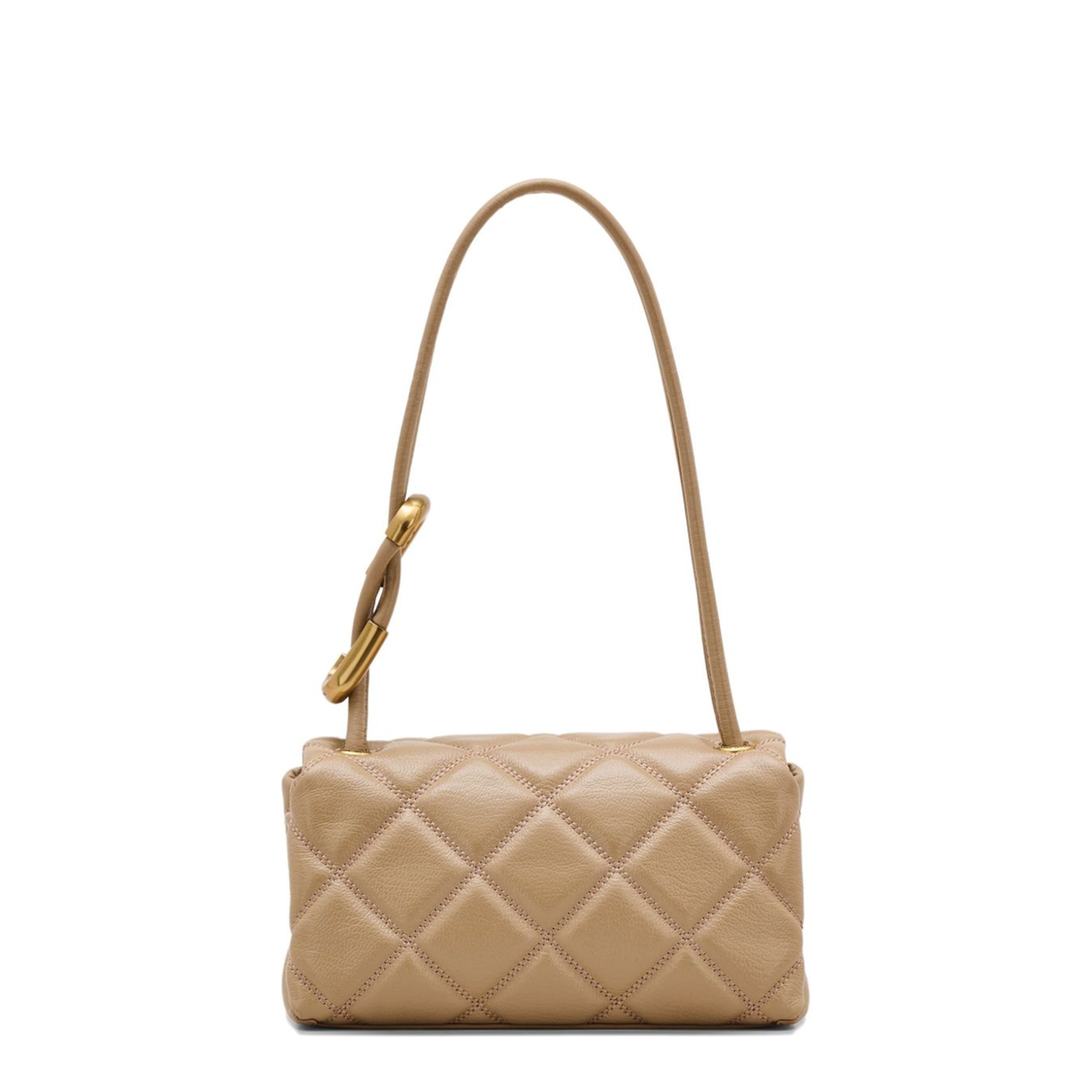 Mini Quilted Leather Shoulder Bag - Camel - Image 4