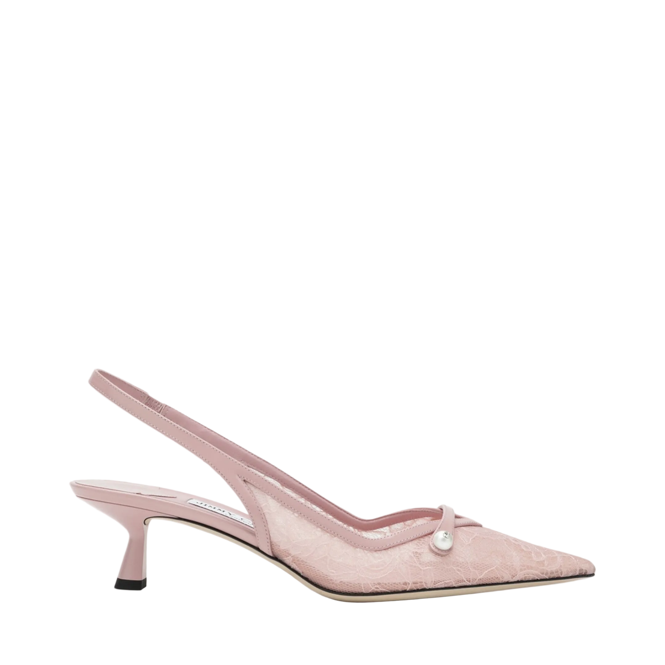 Slingback Pumps in Pink Leather and Lace - Image 1