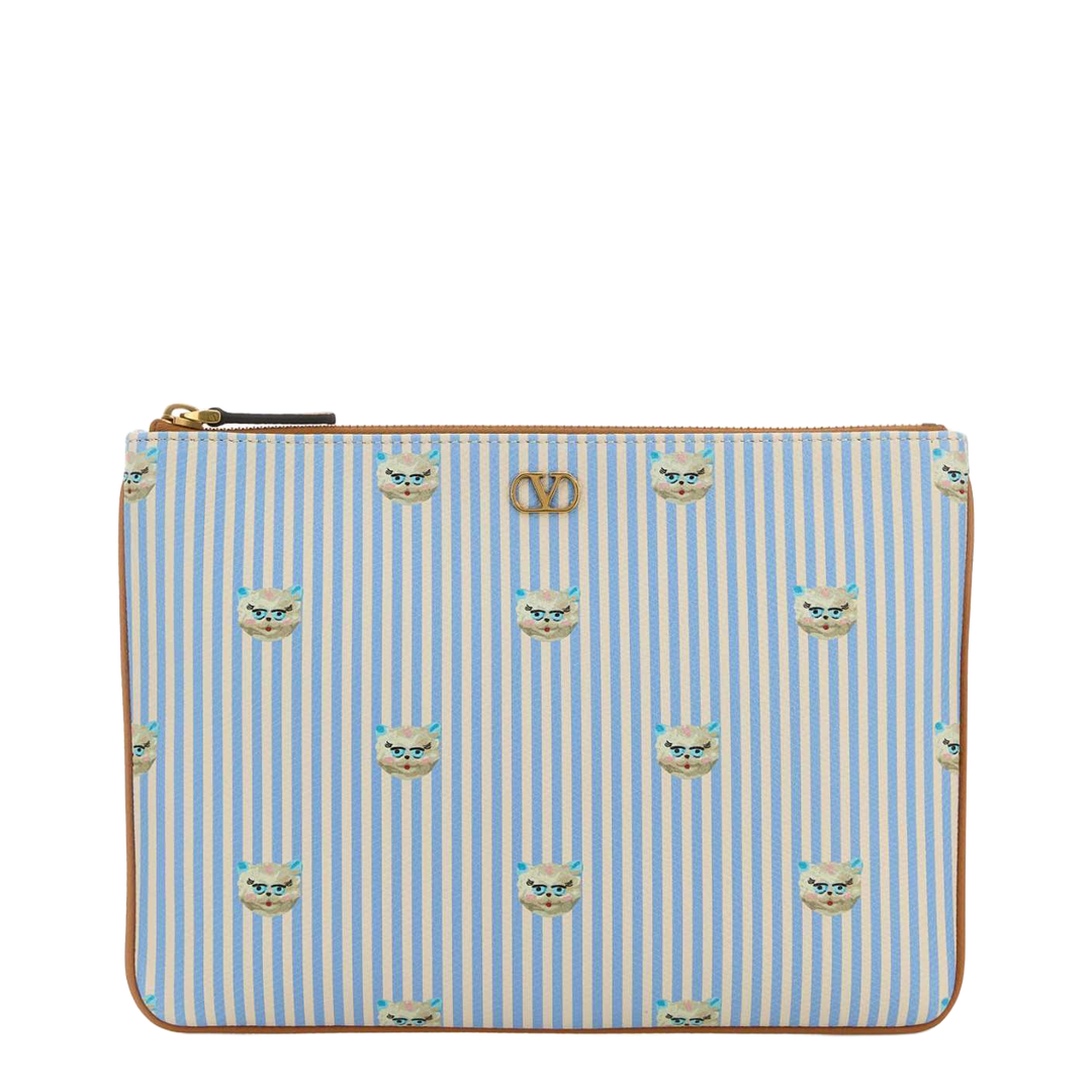 VLogo Signature Grainy Calfskin Pouch - Azure/Ivory - Image 1