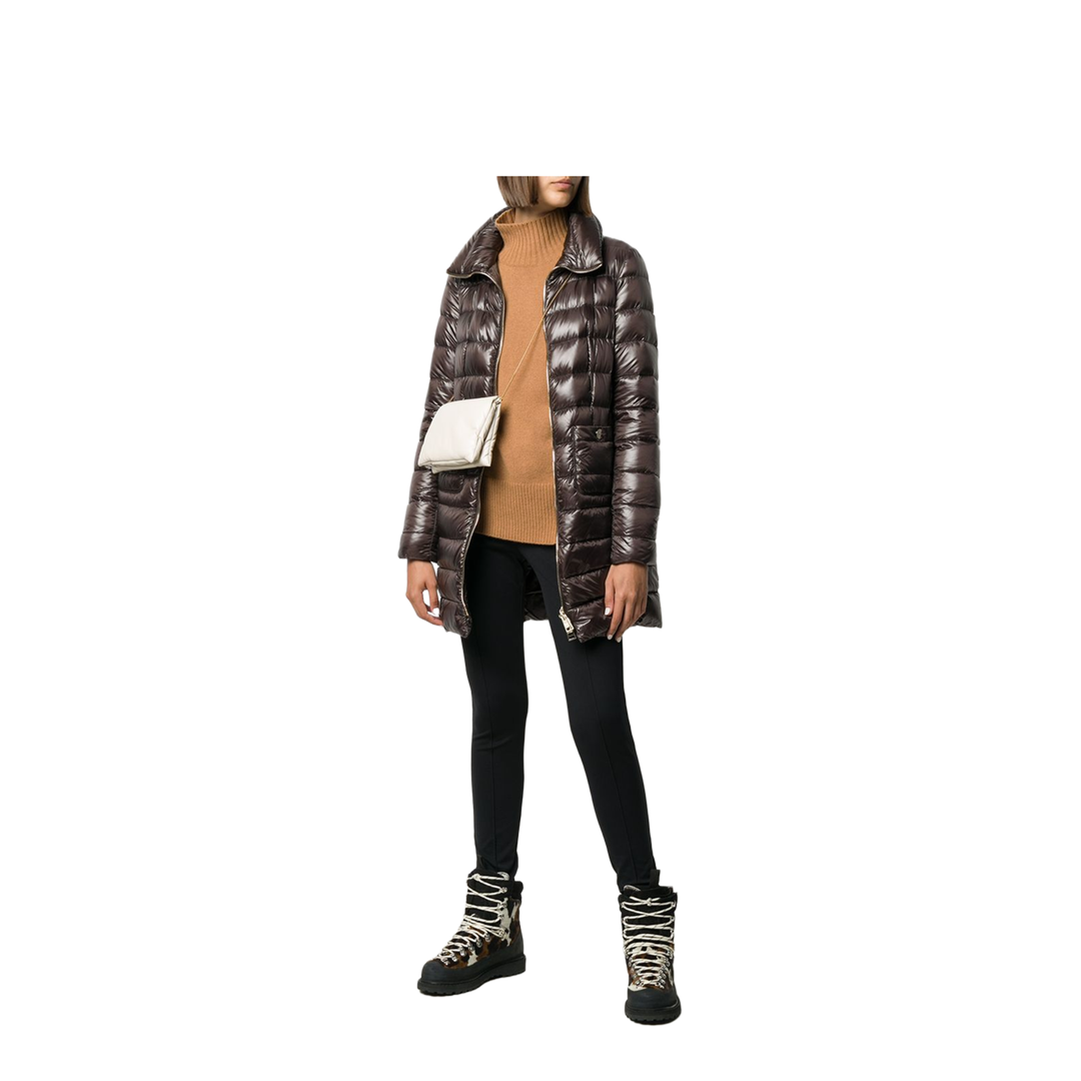 Quilted Goose Down Midi Jacket Brown - Image 5