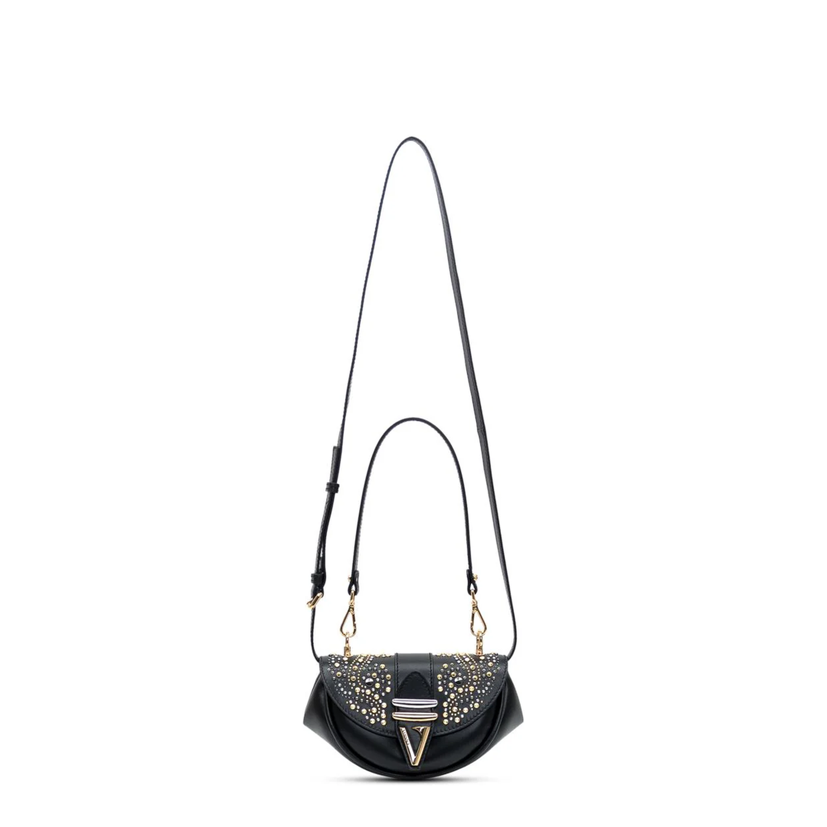 Black Leather Shoulder Bag with Stud Applications - Image 2