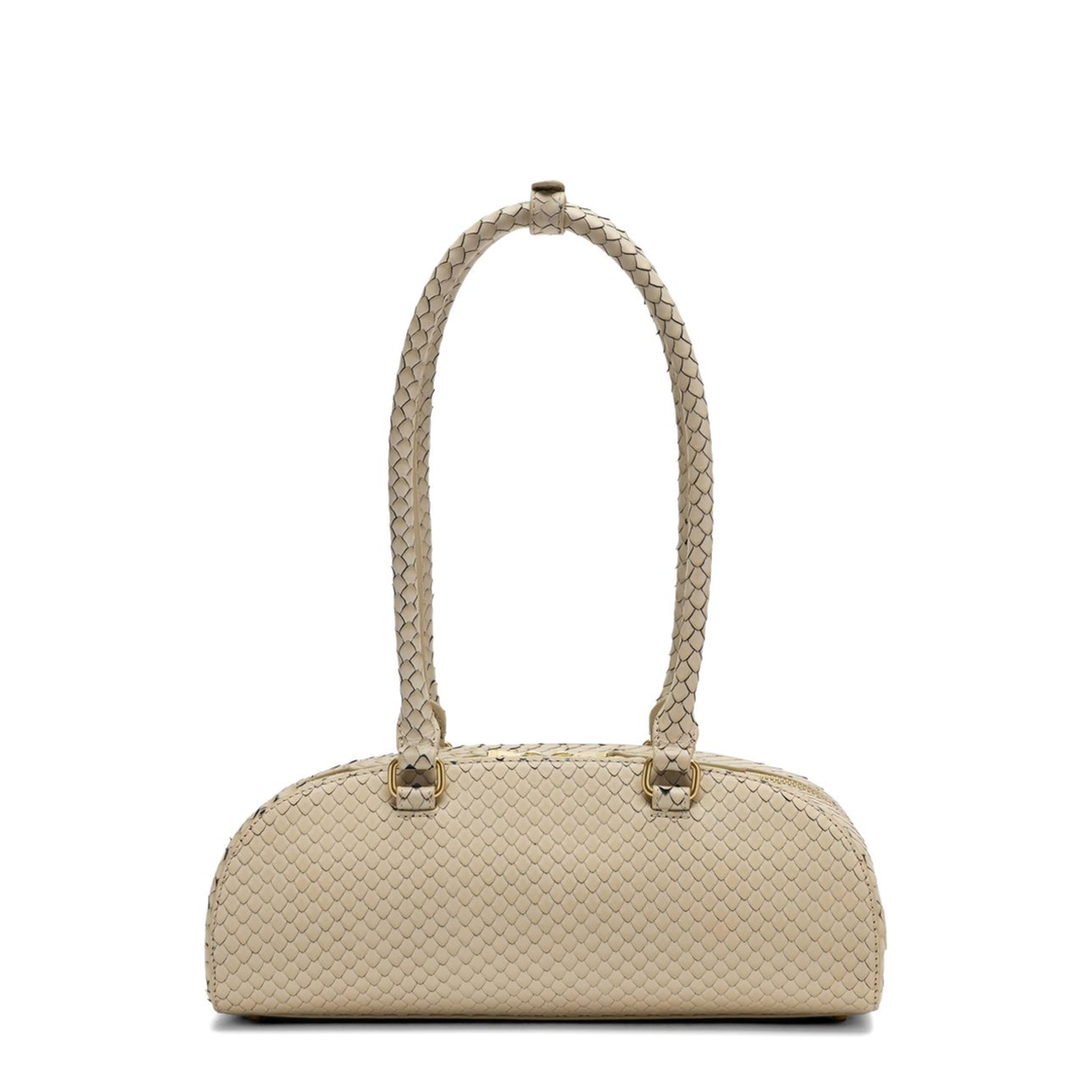 1DR Dome Elongated Snake-Effect Leather Shoulder Bag - Beige - Image 3