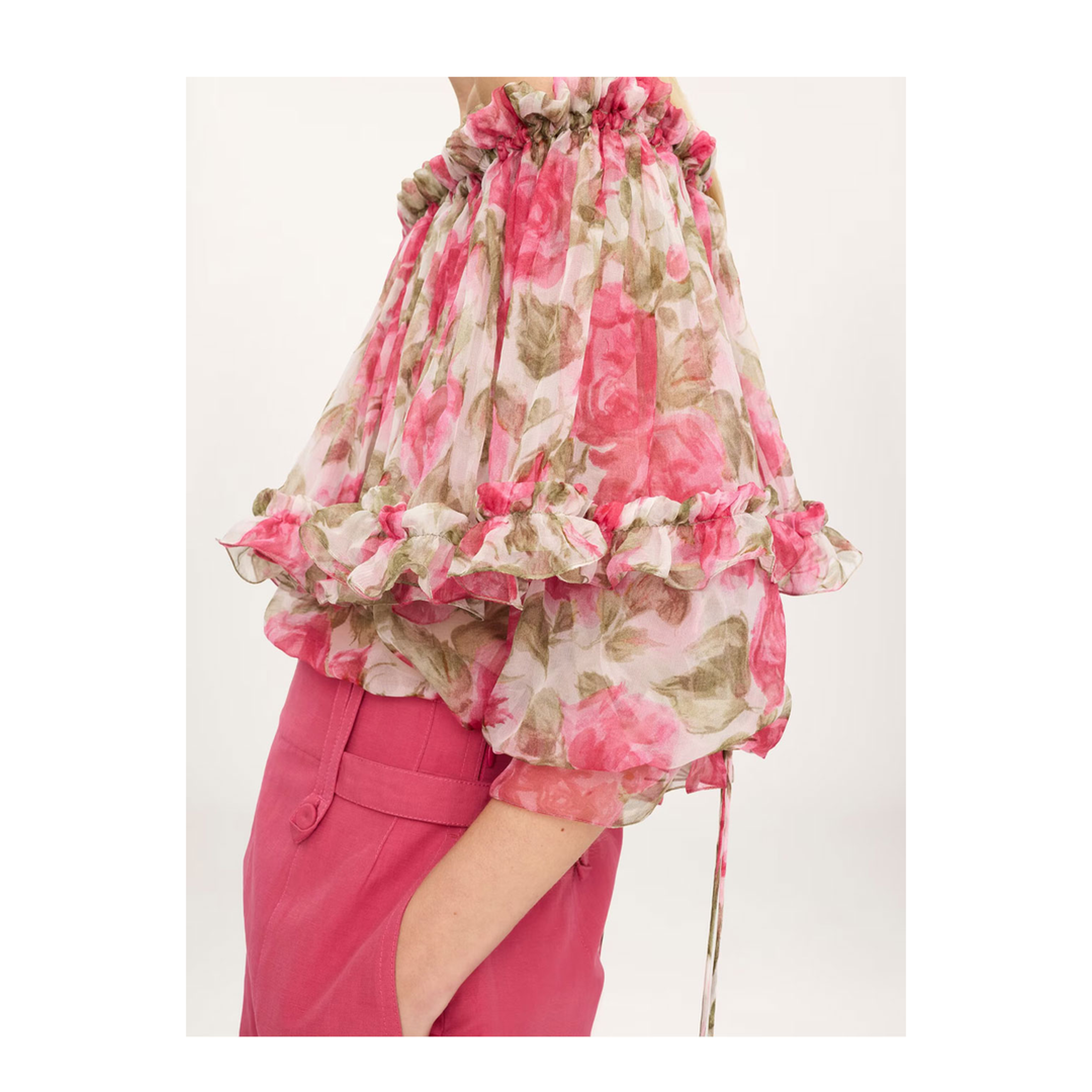 Off-the-Shoulder Puff-Sleeve Top in Silk Mousseline - Image 4
