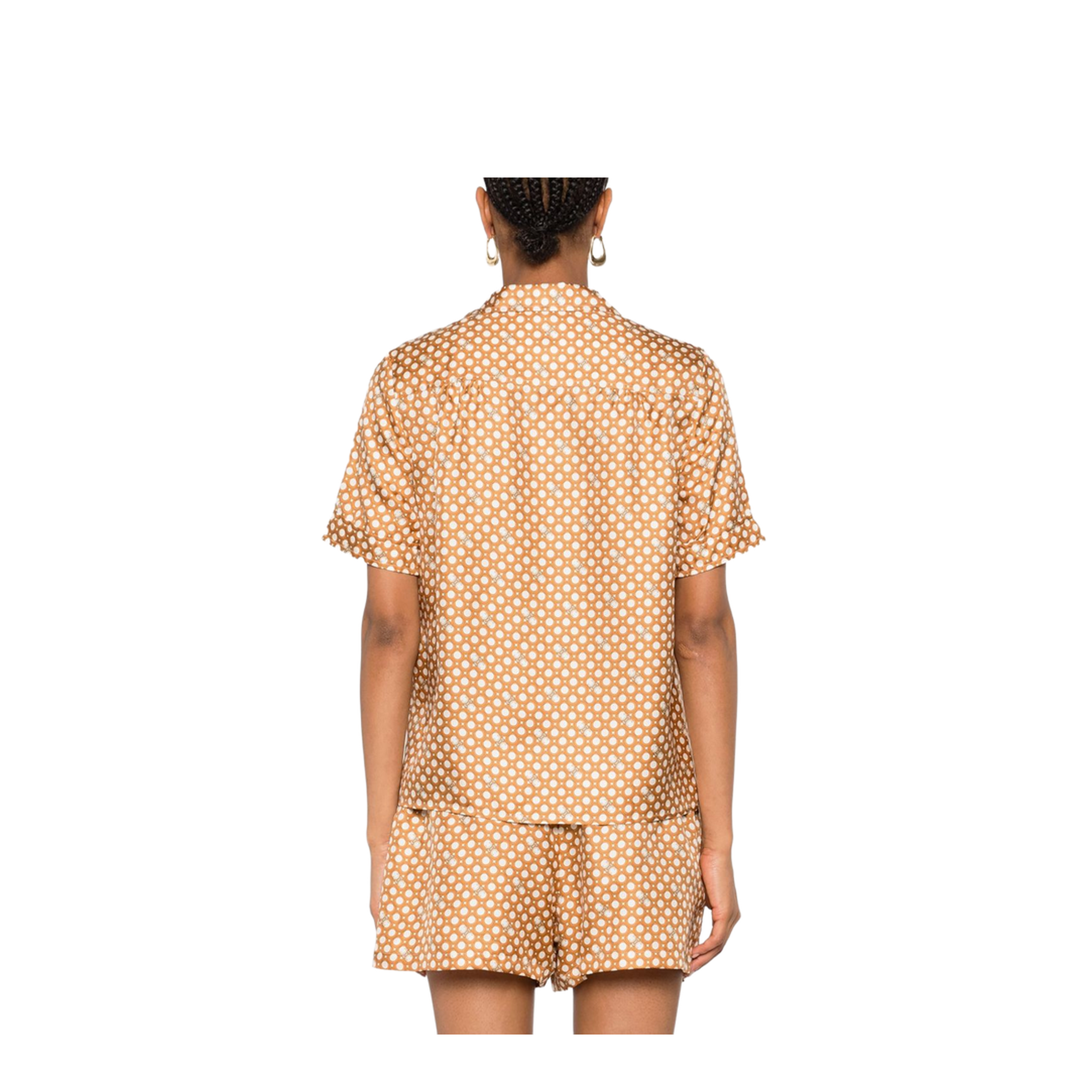 Pajama Shirt in Silk Twill - Cream/Orange - Image 5