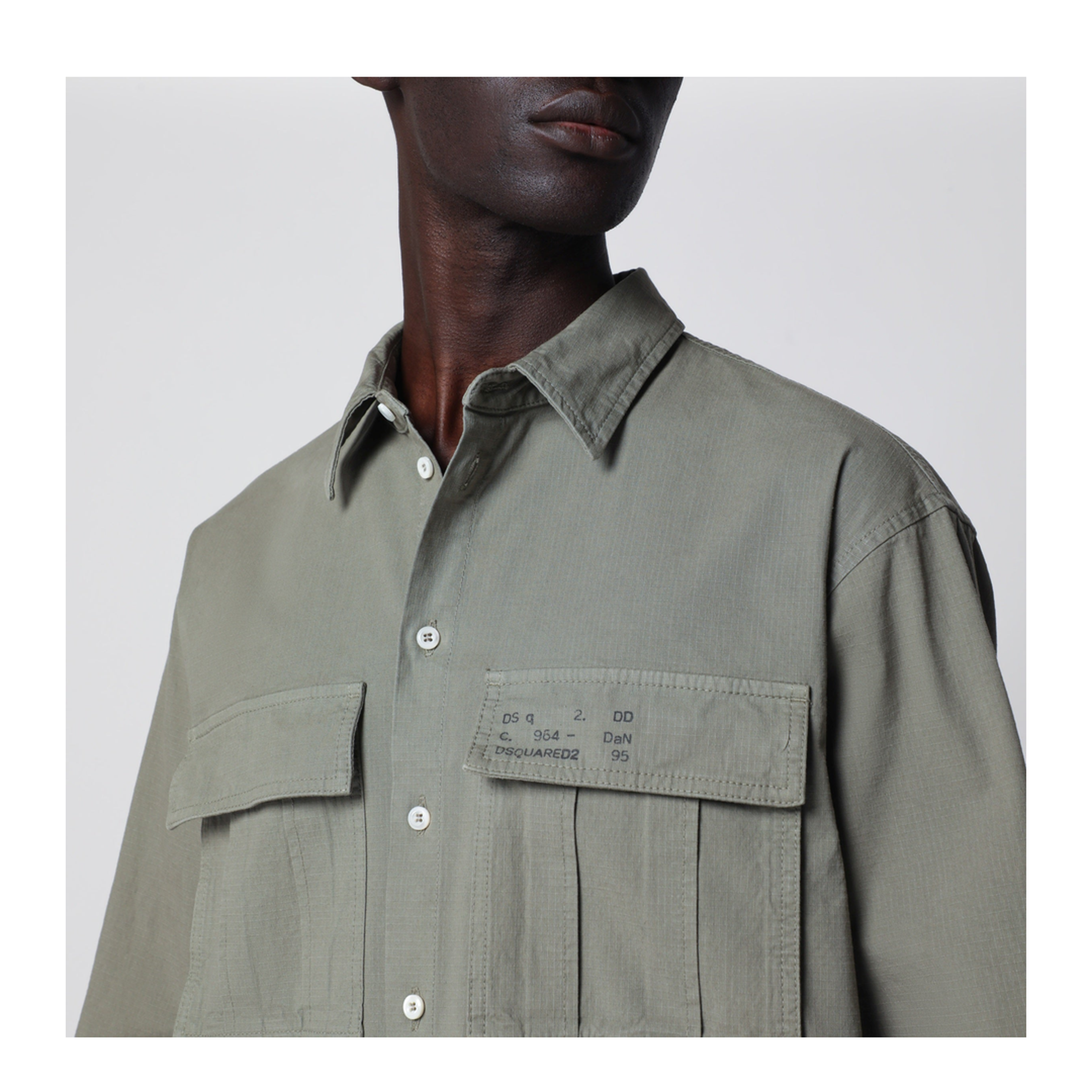 Military Green Cotton Shirt - Image 2