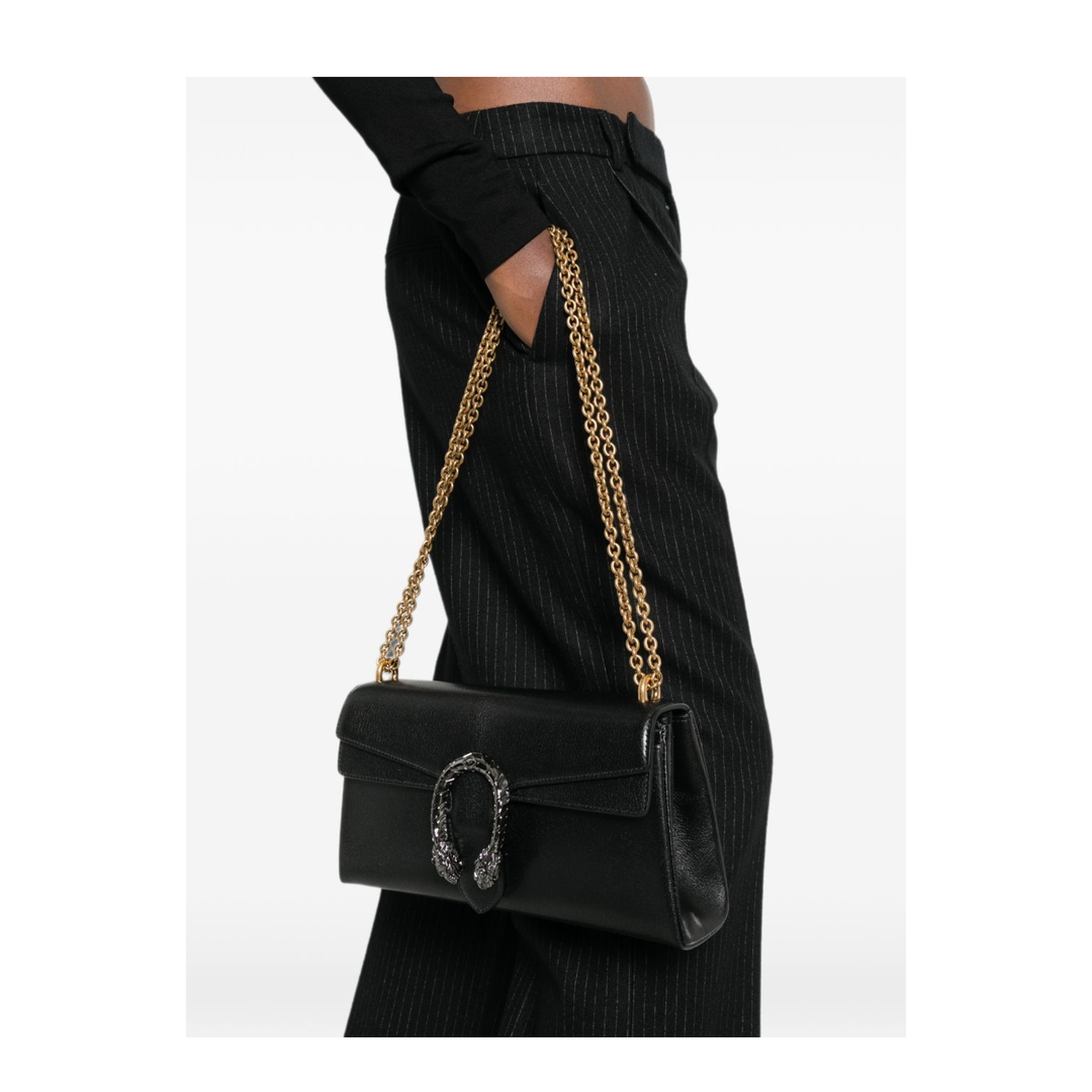 Medium Shoulder Bag in Black Leather - Image 4
