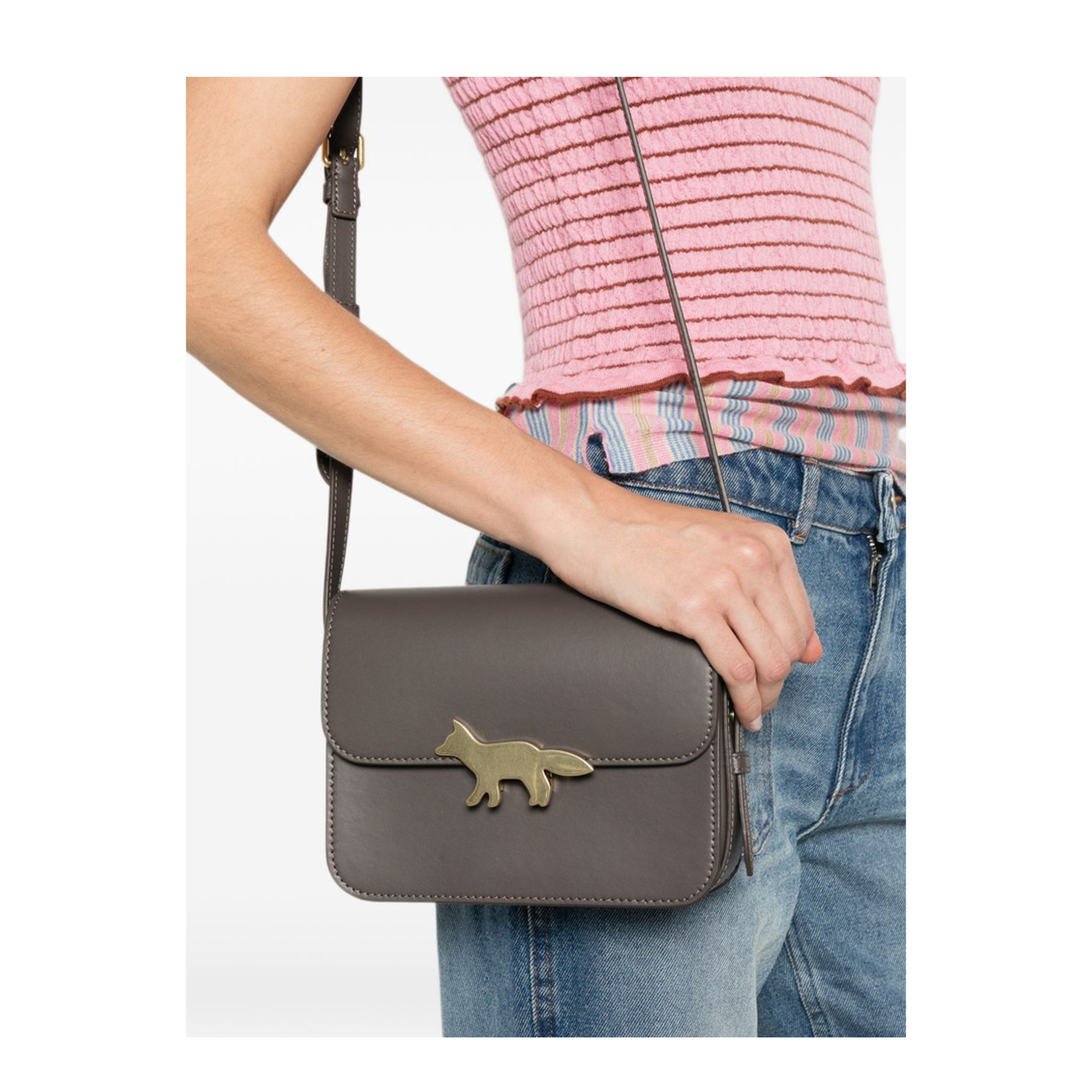 Small Matte Leather Crossbody Bag - Brown - Image 4