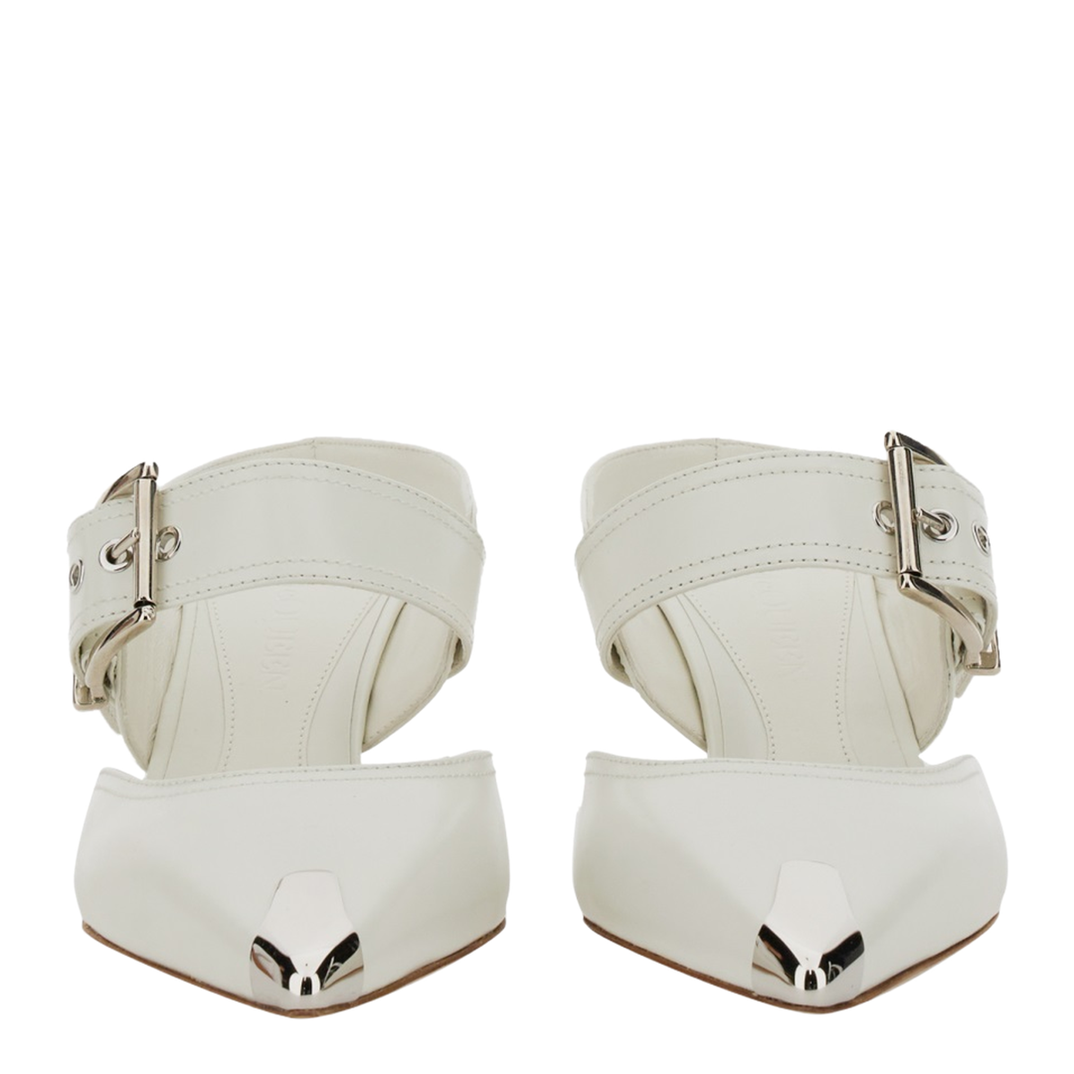 Chalk Leather Hardware Mules - Image 2